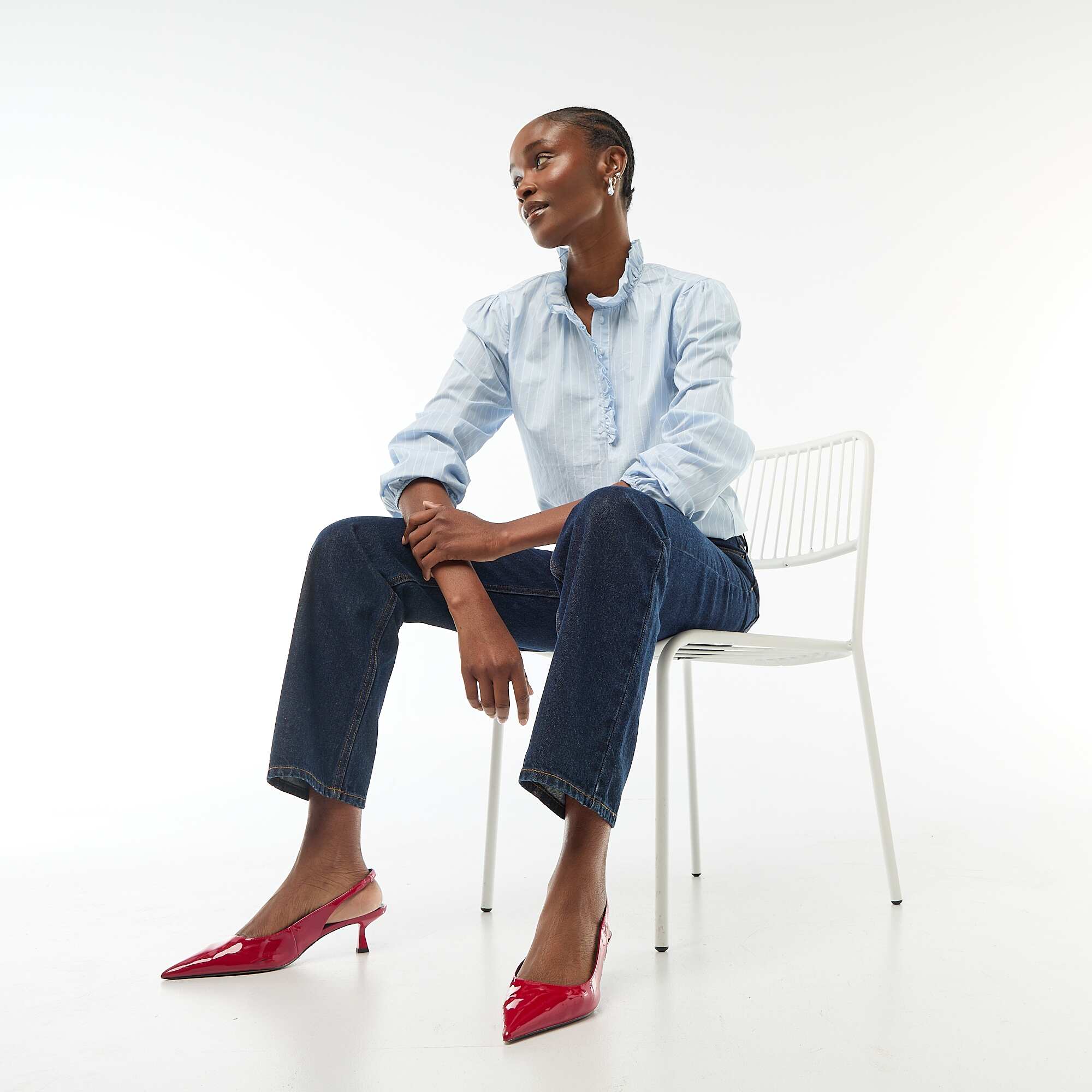 Blouse with Ruffled Collar and Opening BLUE - Image 2