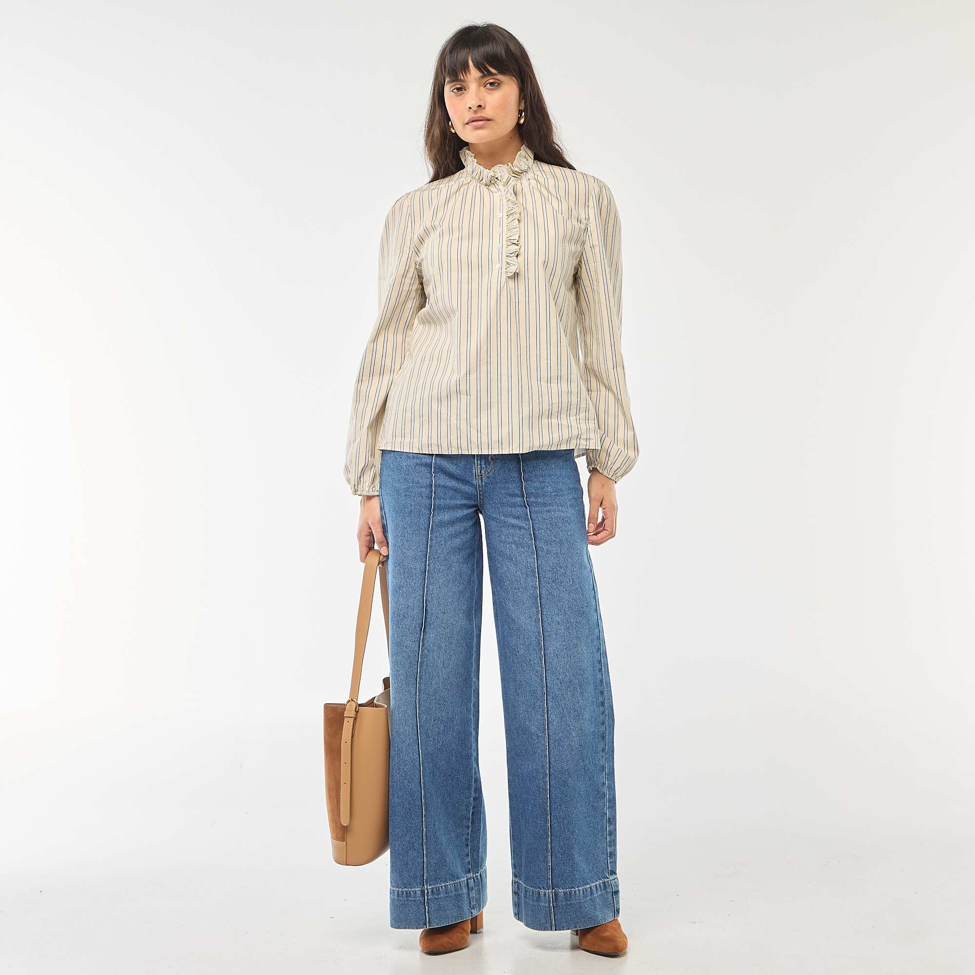 Blouse with Ruffled Collar and Opening WHITE - Image 2