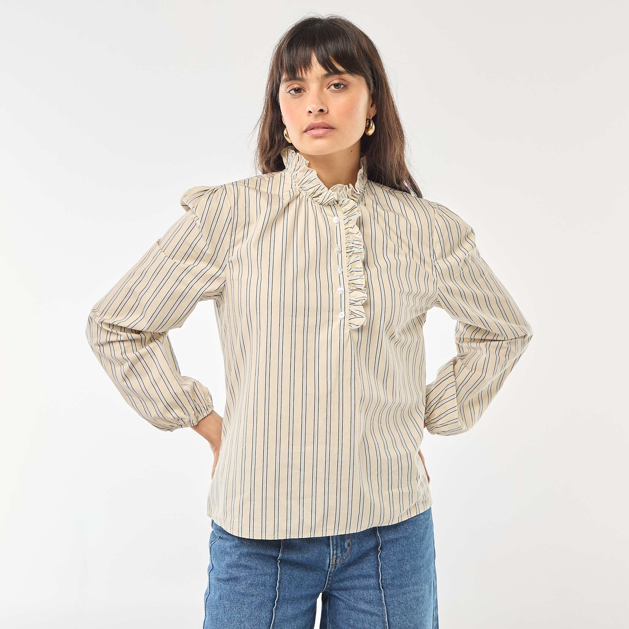 Blouse with Ruffled Collar and Opening WHITE - Image 4