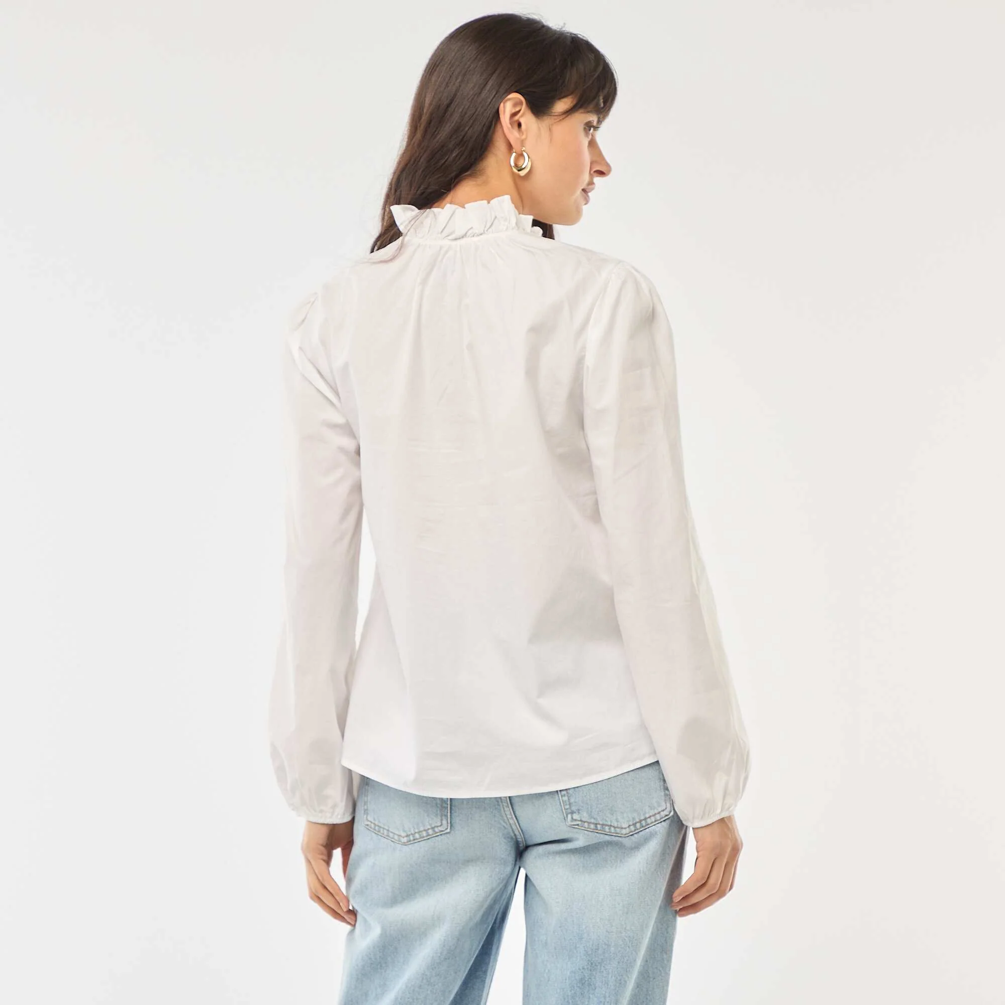 Blouse with Ruffled Collar and Opening WHITE - Image 3