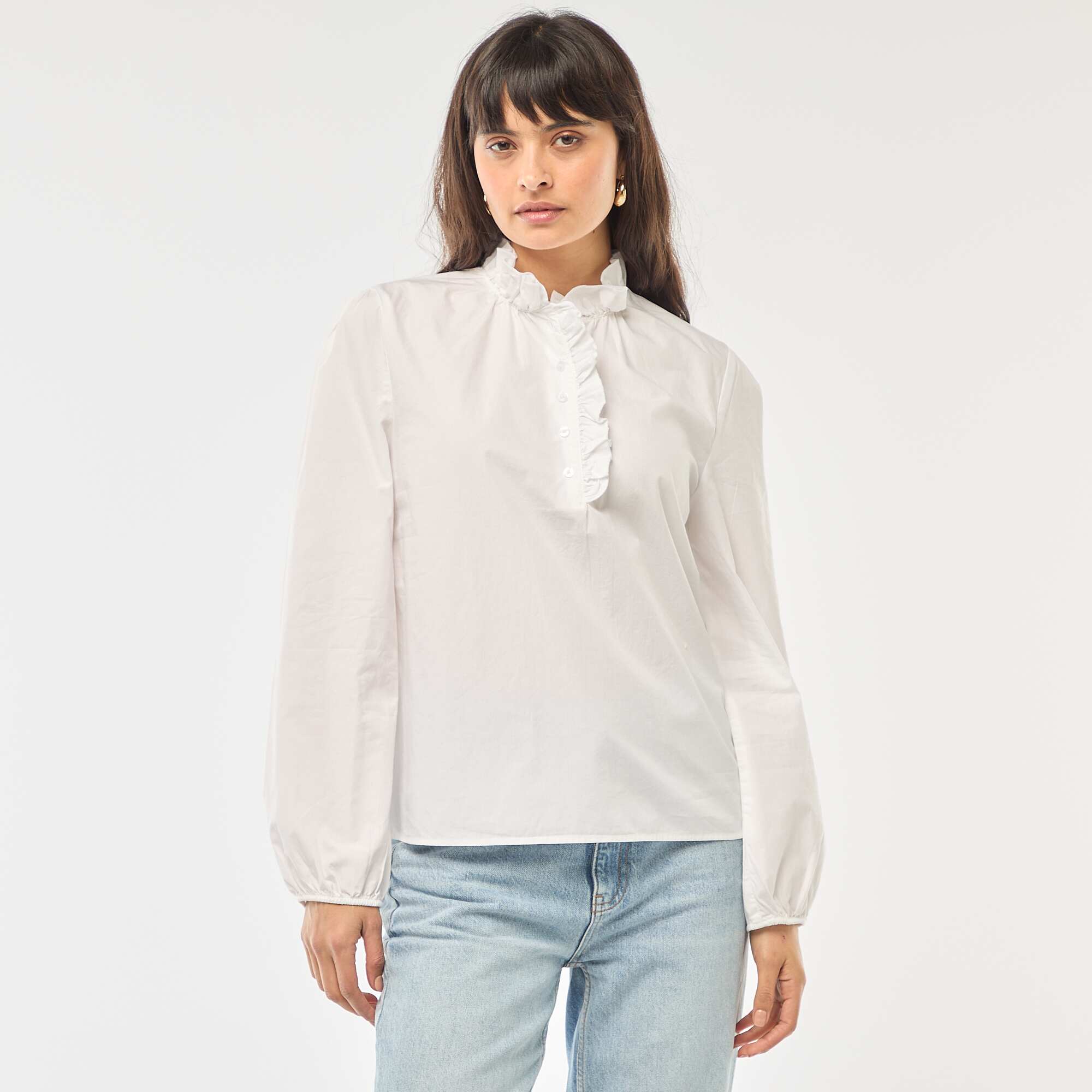 Blouse with Ruffled Collar and Opening WHITE - Image 4