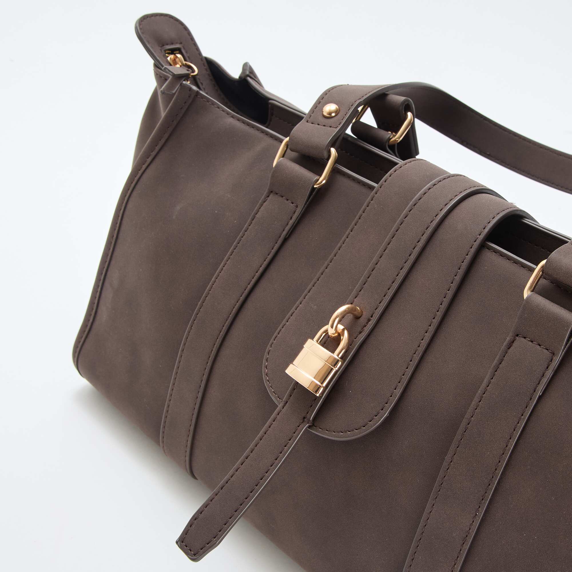 Bowling Bag with Padlock Detail BROWN - Image 4