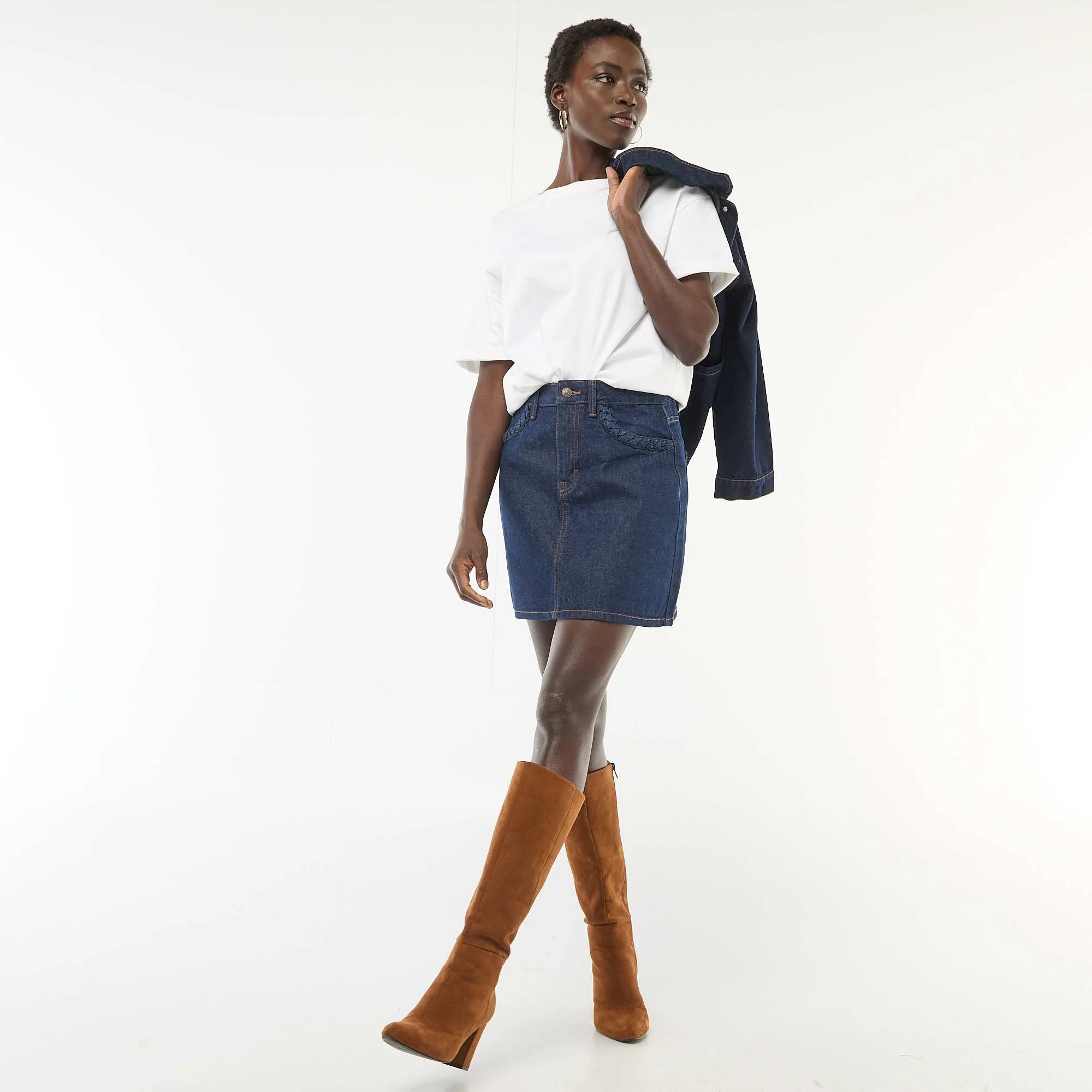 Braided Pocket Denim Skirt BLUE - Image 4
