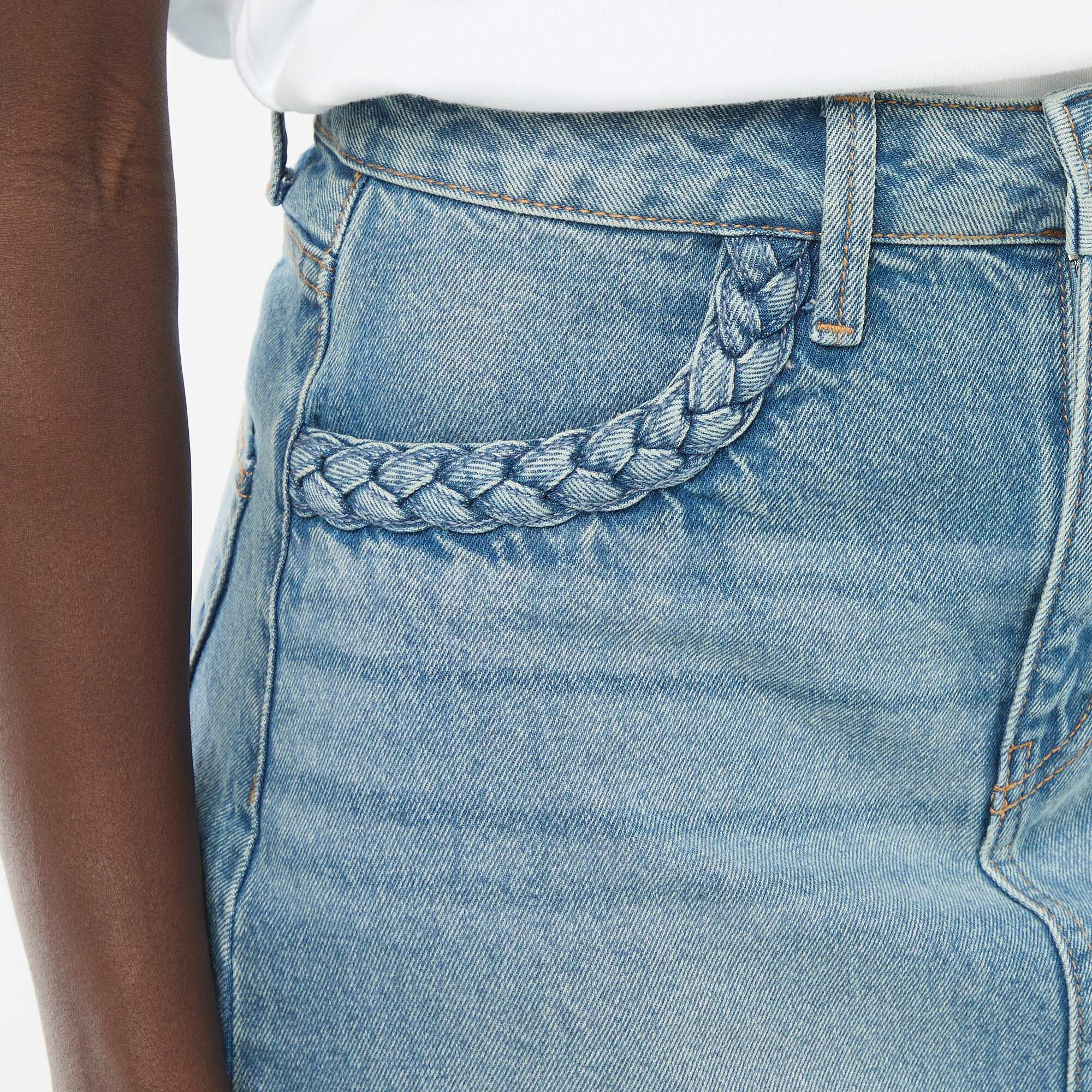 Braided Pocket Denim Skirt BLUE - Image 5