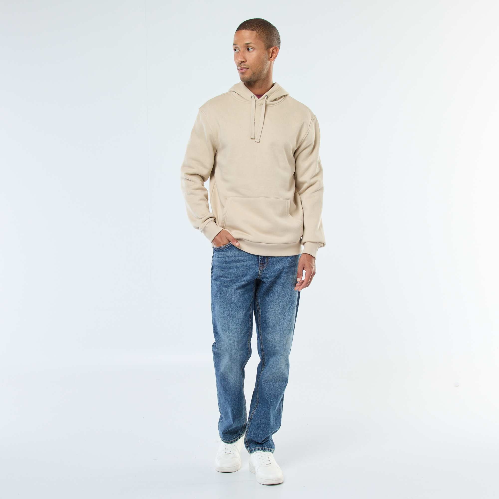 Brushed Fleece Hoodie with Kangaroo Pocket BEIGE - Image 2