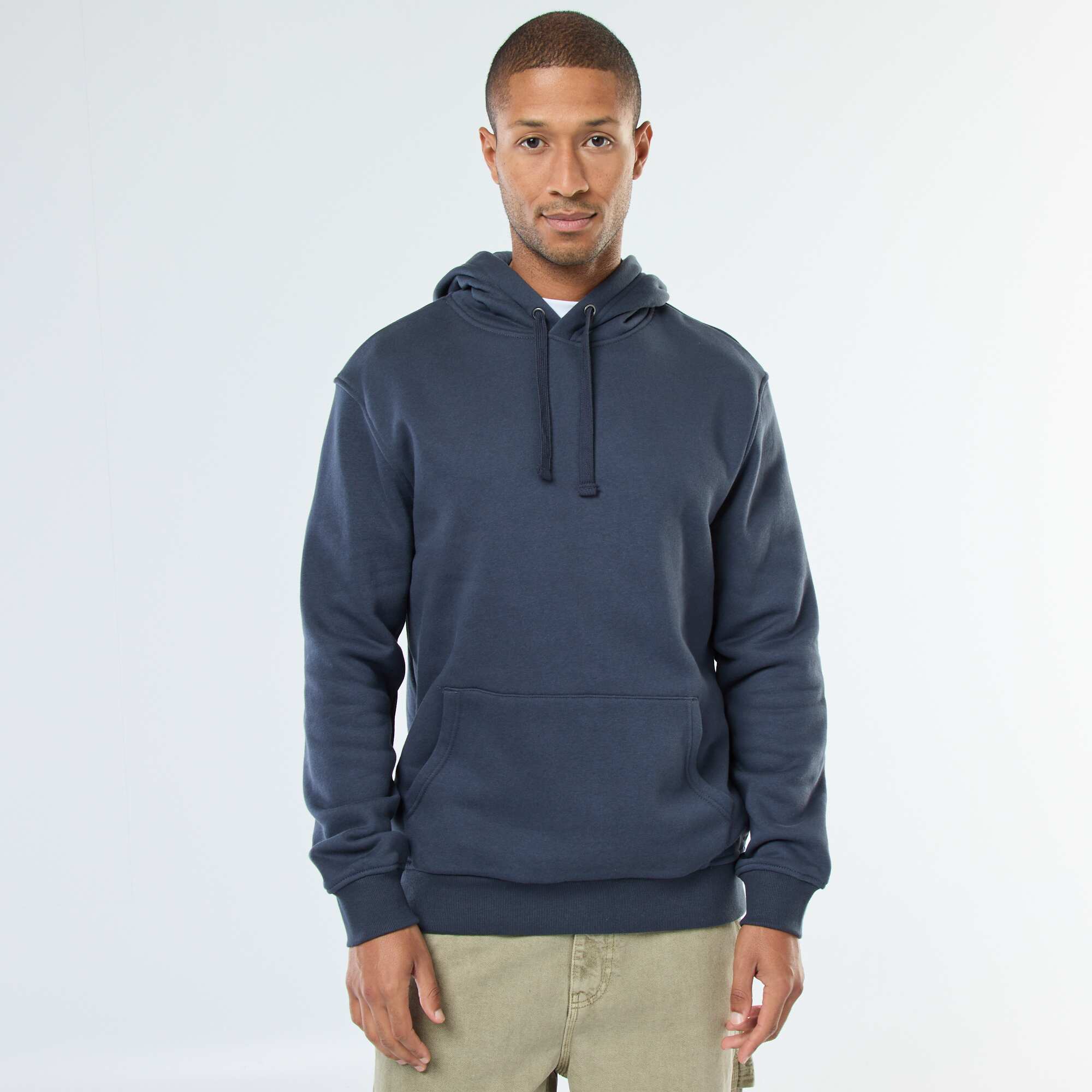Brushed Fleece Hoodie with Kangaroo Pocket BLUE - Image 3