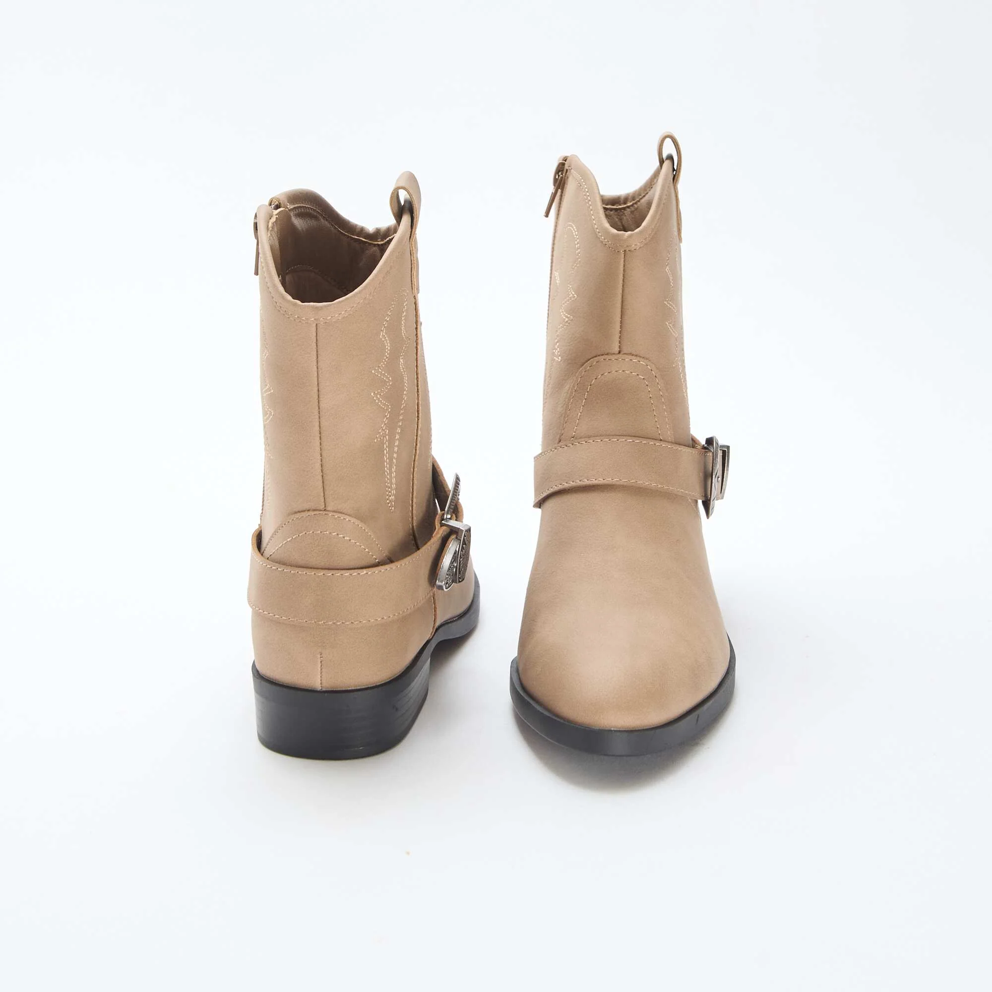 Buckled Western Boots BEIGE - Image 3