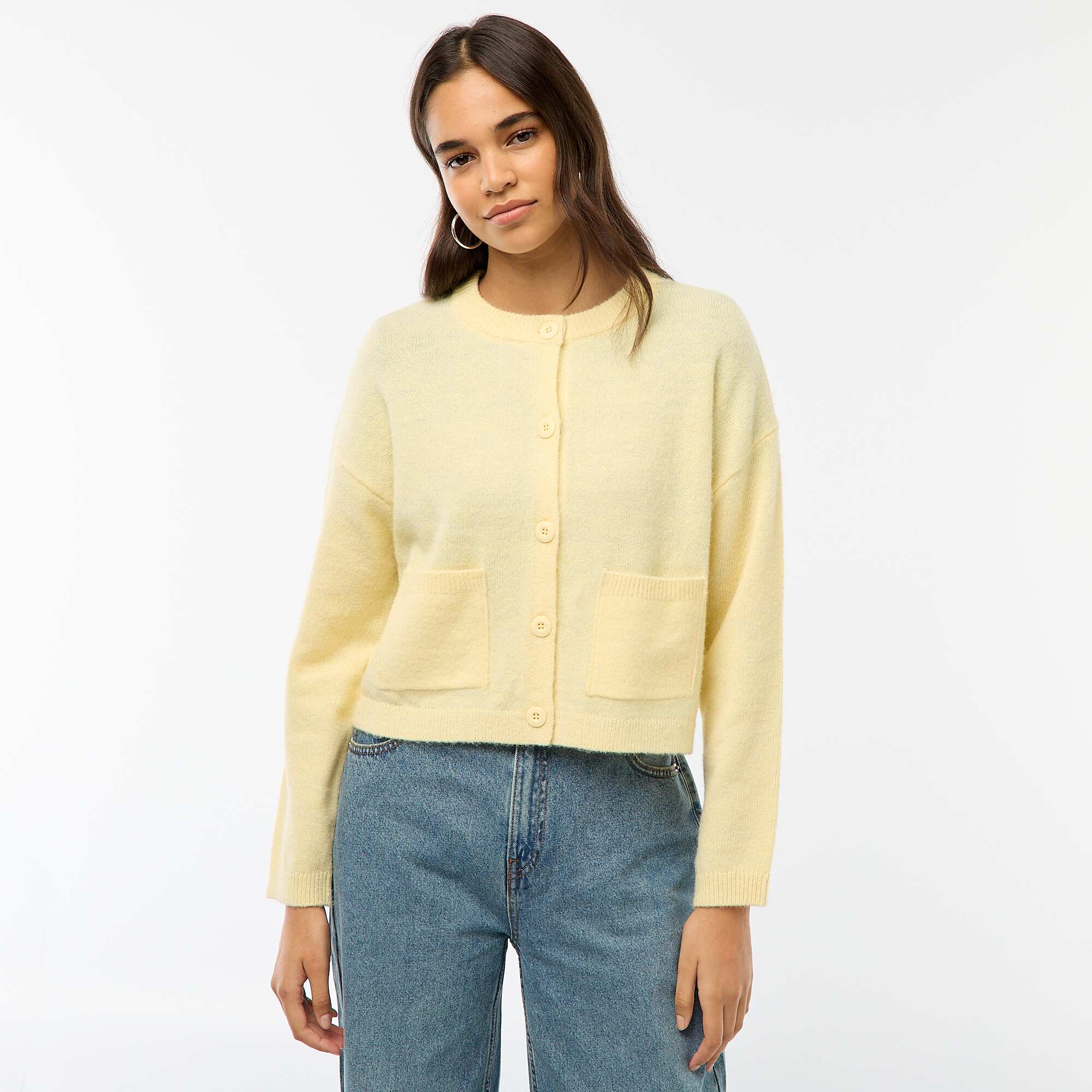 Buttoned Cardigan with 2 Patch Pockets YELLOW - Image 3