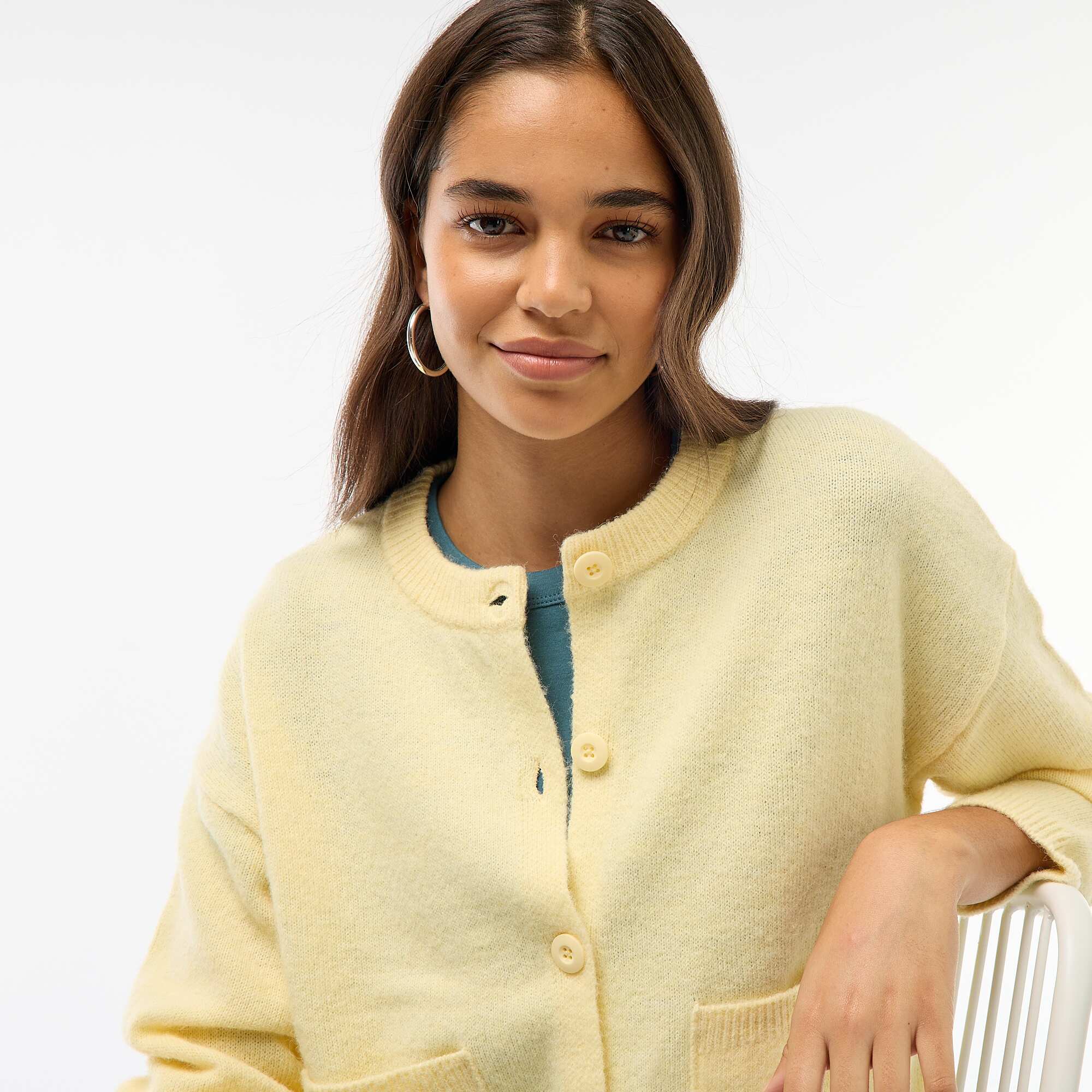 Buttoned Cardigan with 2 Patch Pockets YELLOW - Image 5