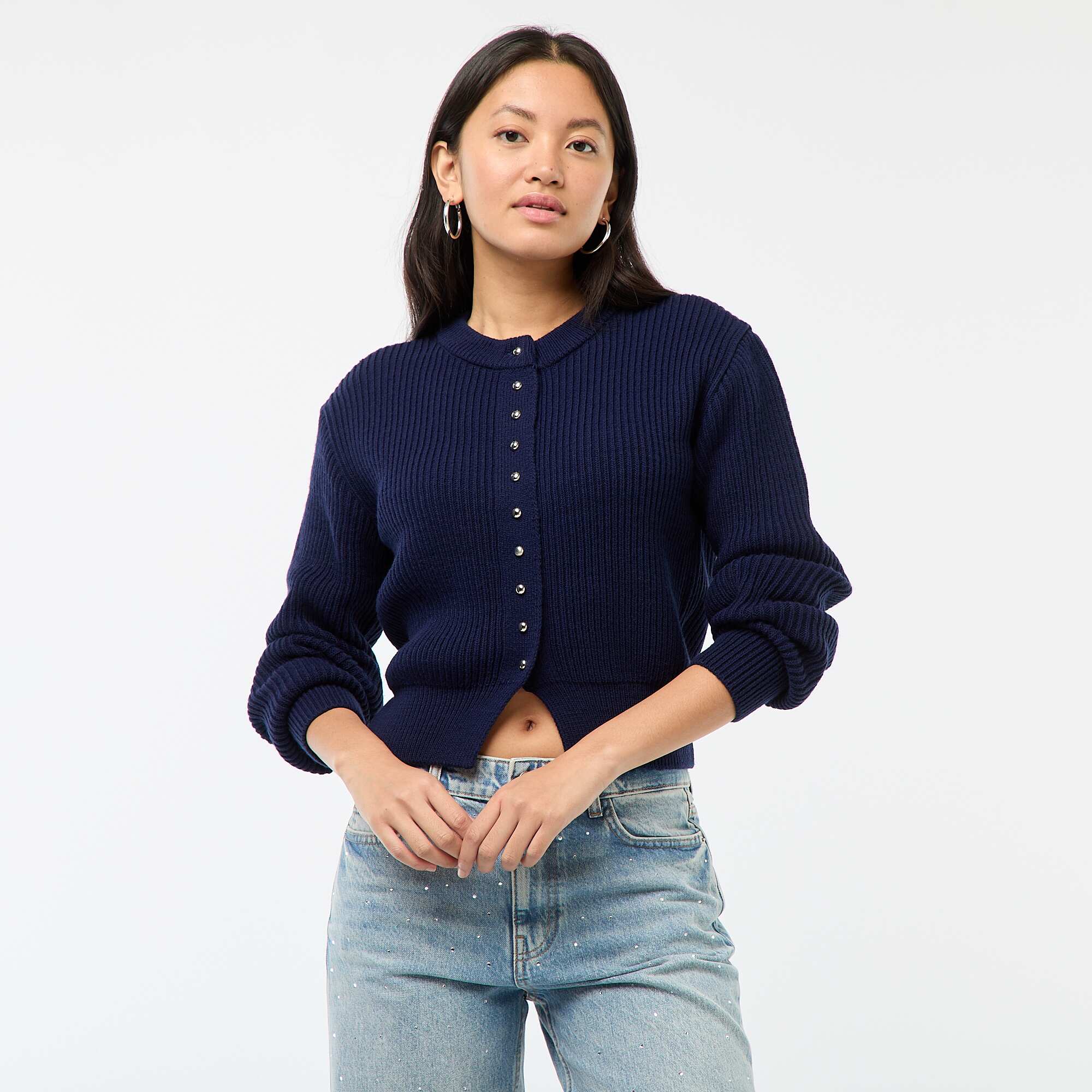Buttoned Chunky Knit Cardigan BLUE