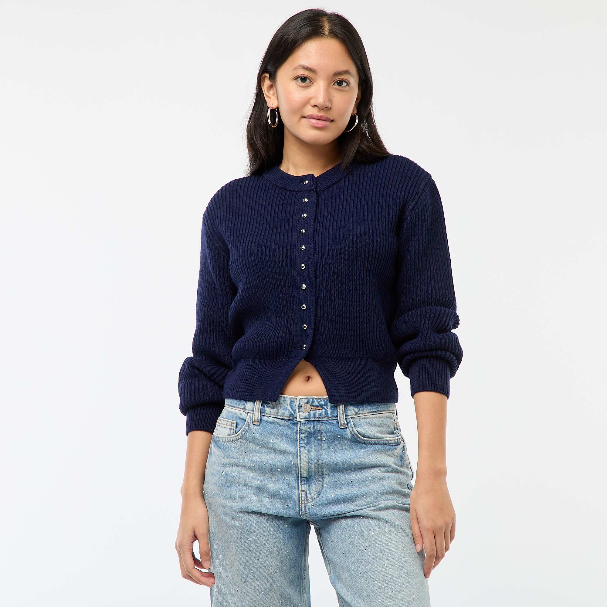 Buttoned Chunky Knit Cardigan BLUE - Image 3