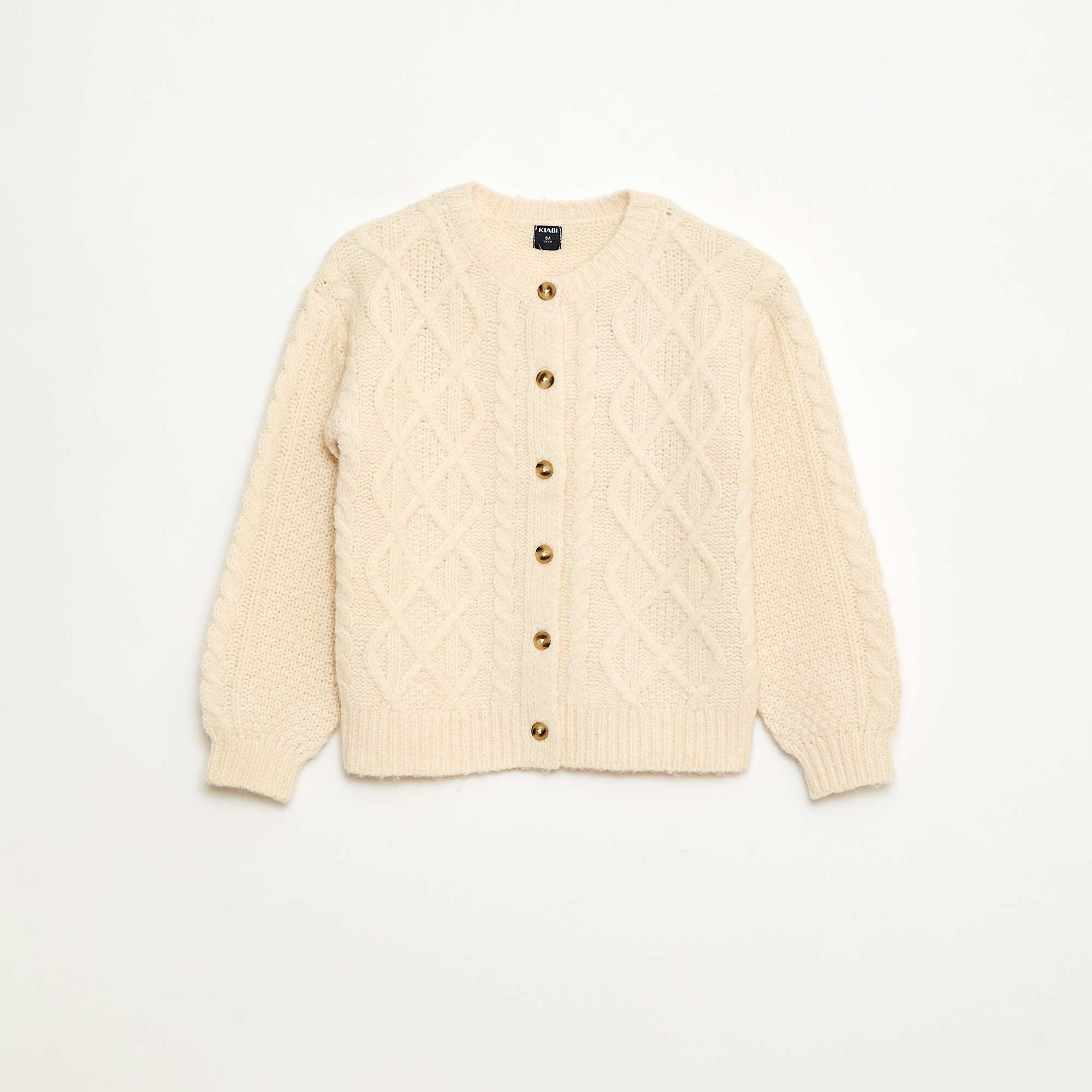 Cable Knit Cardigan with Button Fastening WHITE