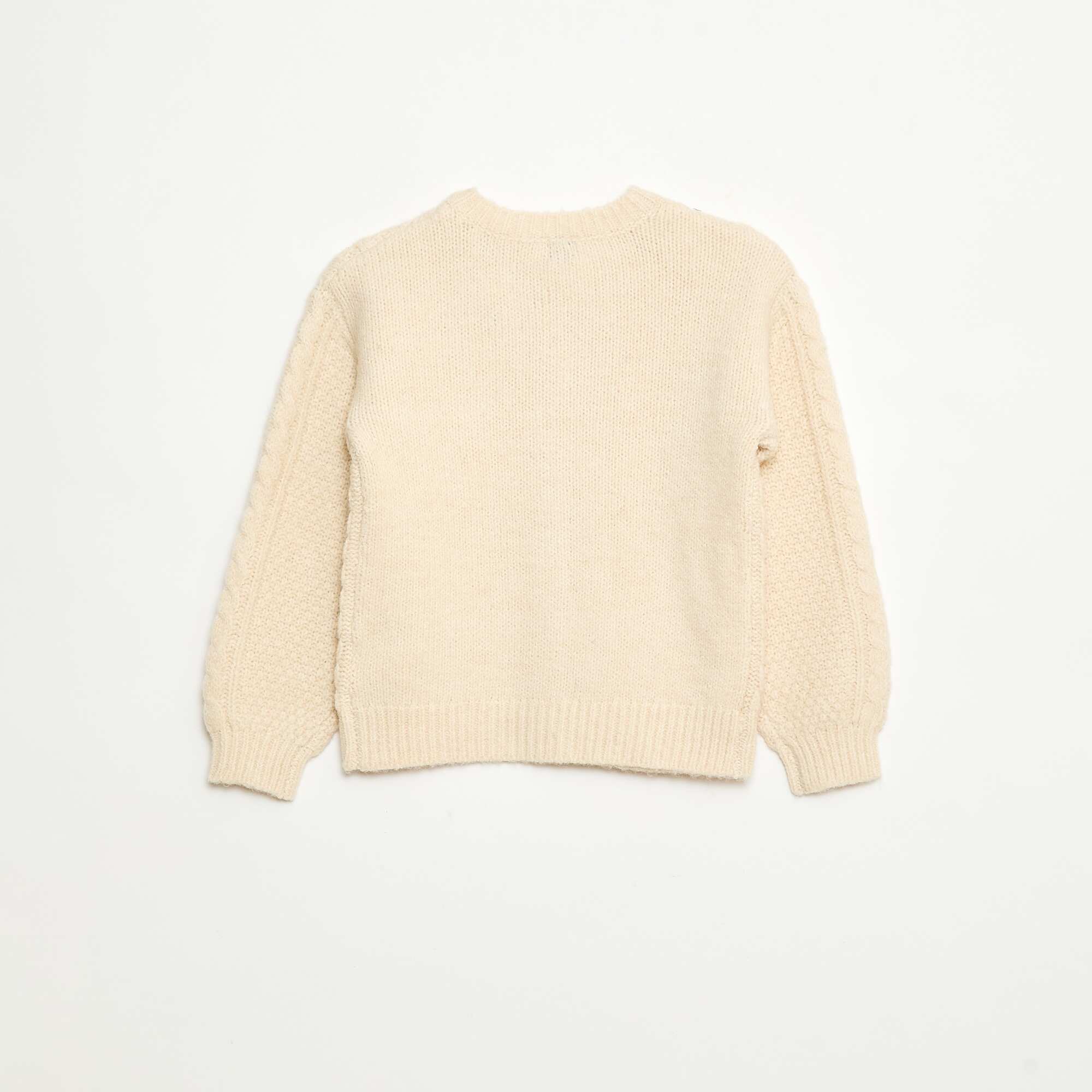 Cable Knit Cardigan with Button Fastening WHITE - Image 2