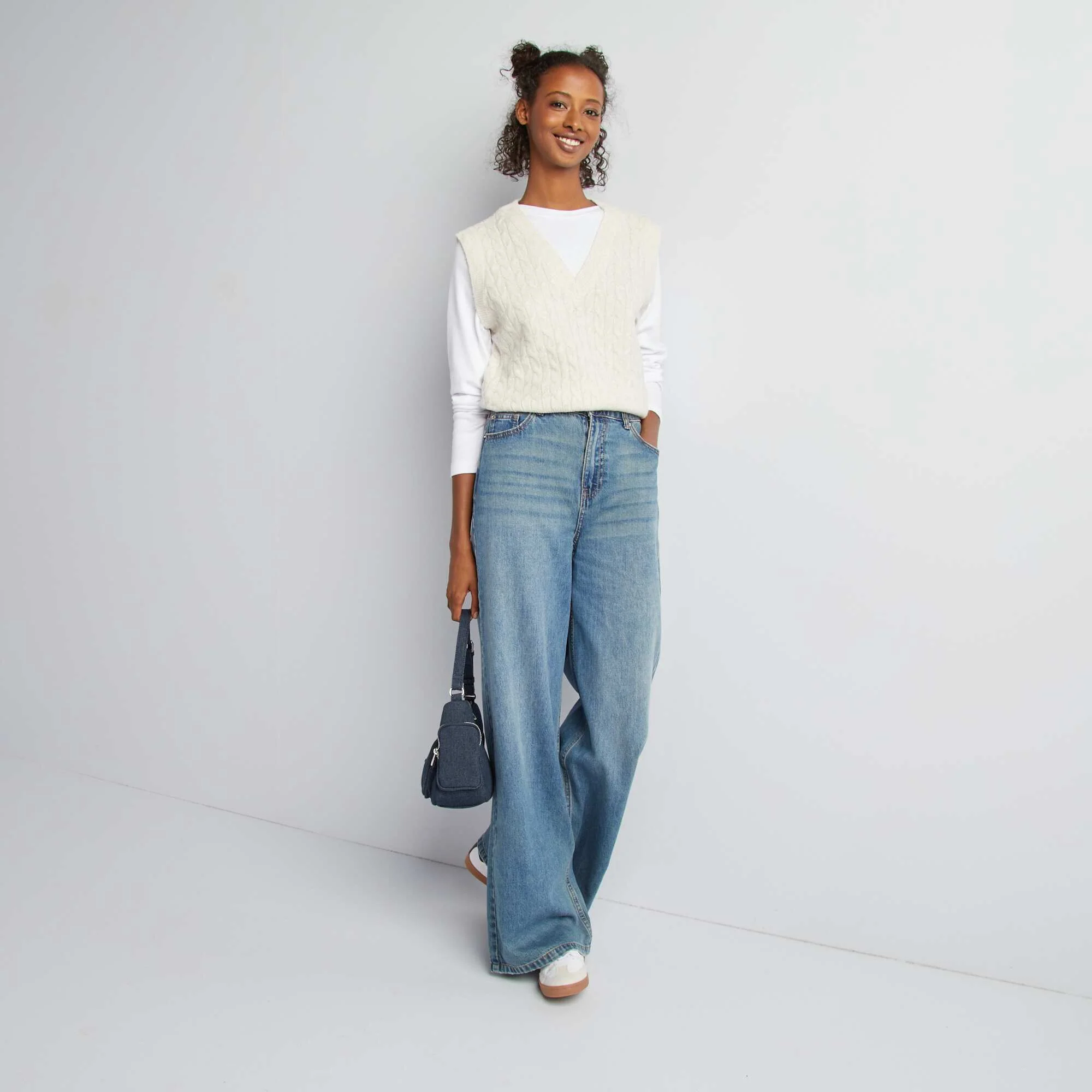 Cable-knit tank top with built-in T-shirt WHITE - Image 2