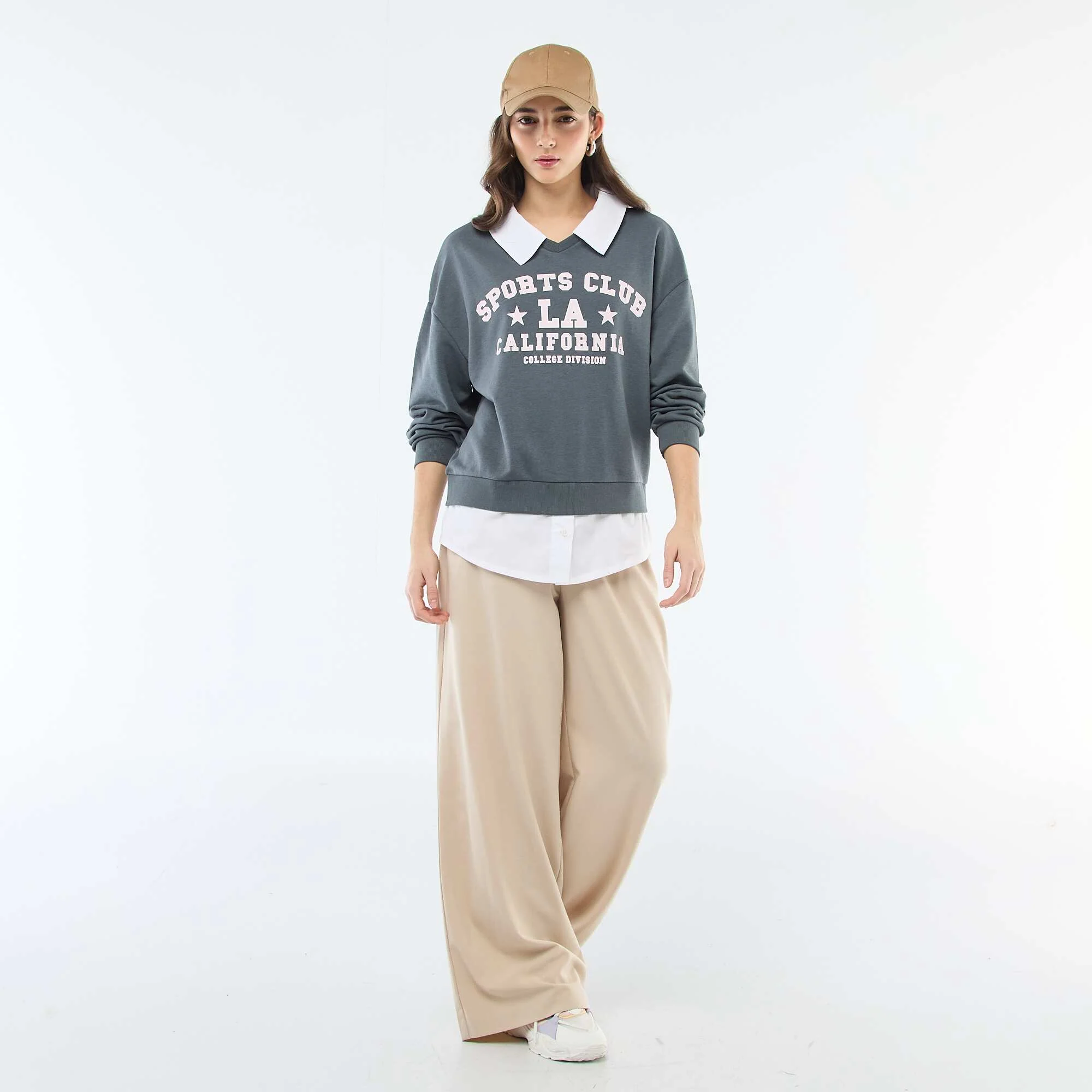 Campus-Style Crew Neck Sweatshirt GREY - Image 2