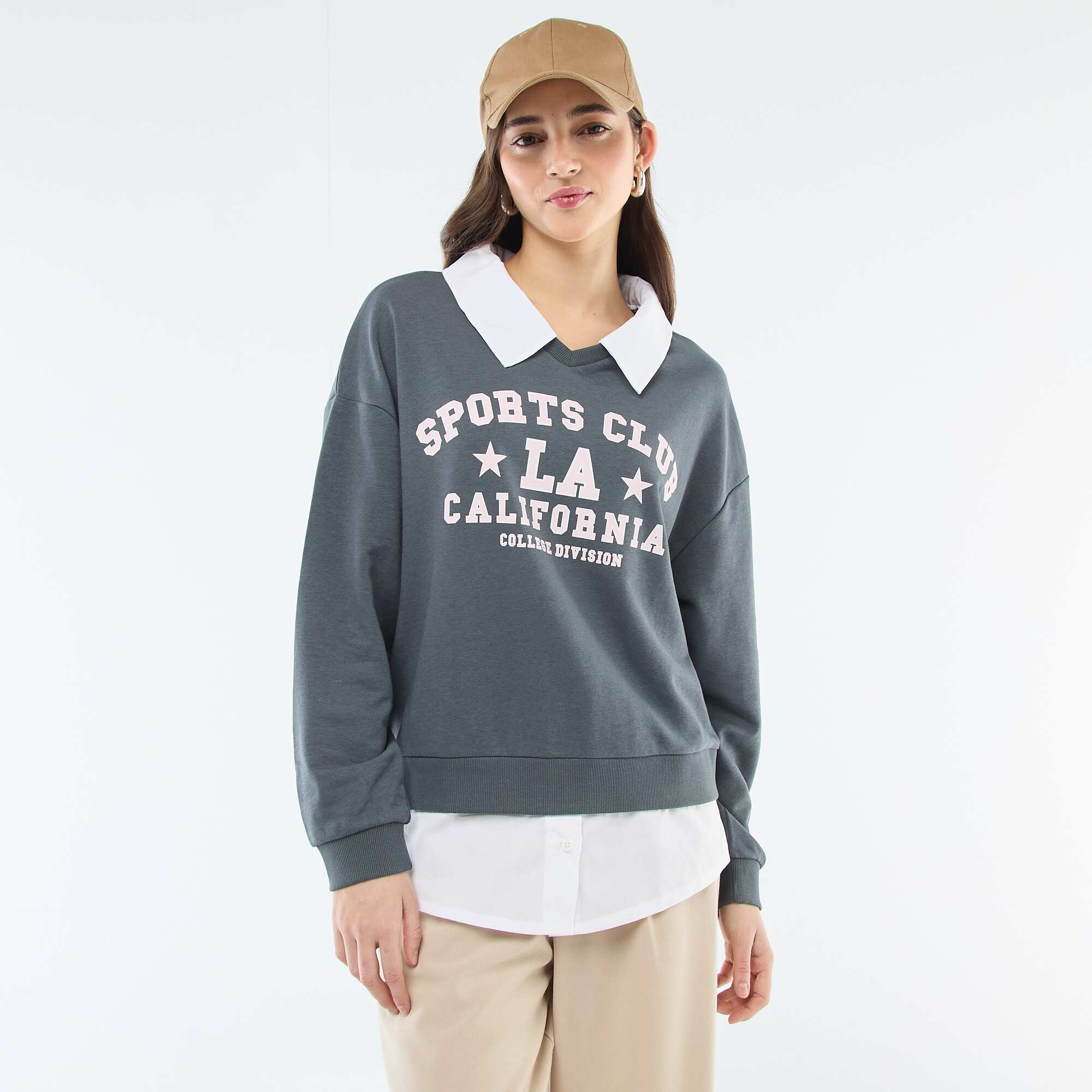 Campus-Style Crew Neck Sweatshirt GREY - Image 3