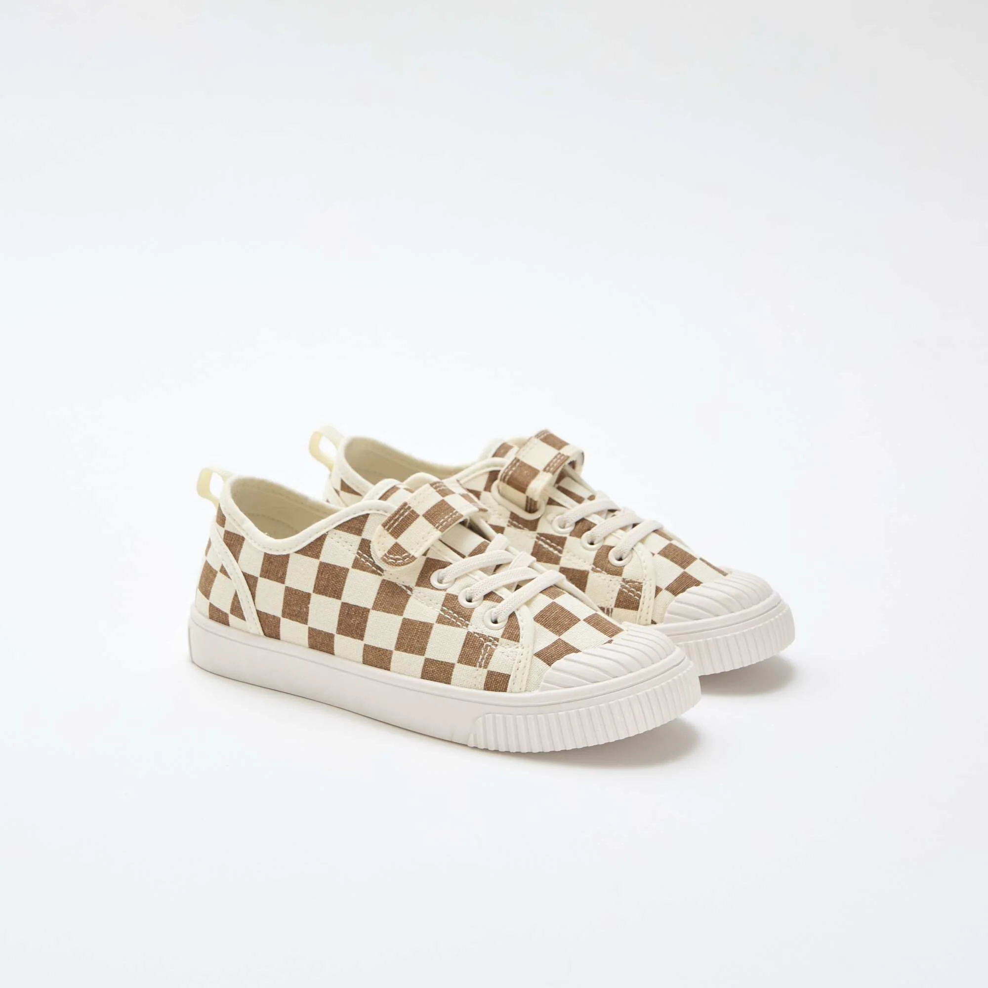 Canvas Sneakers with Hook and Loop Fastening BROWN