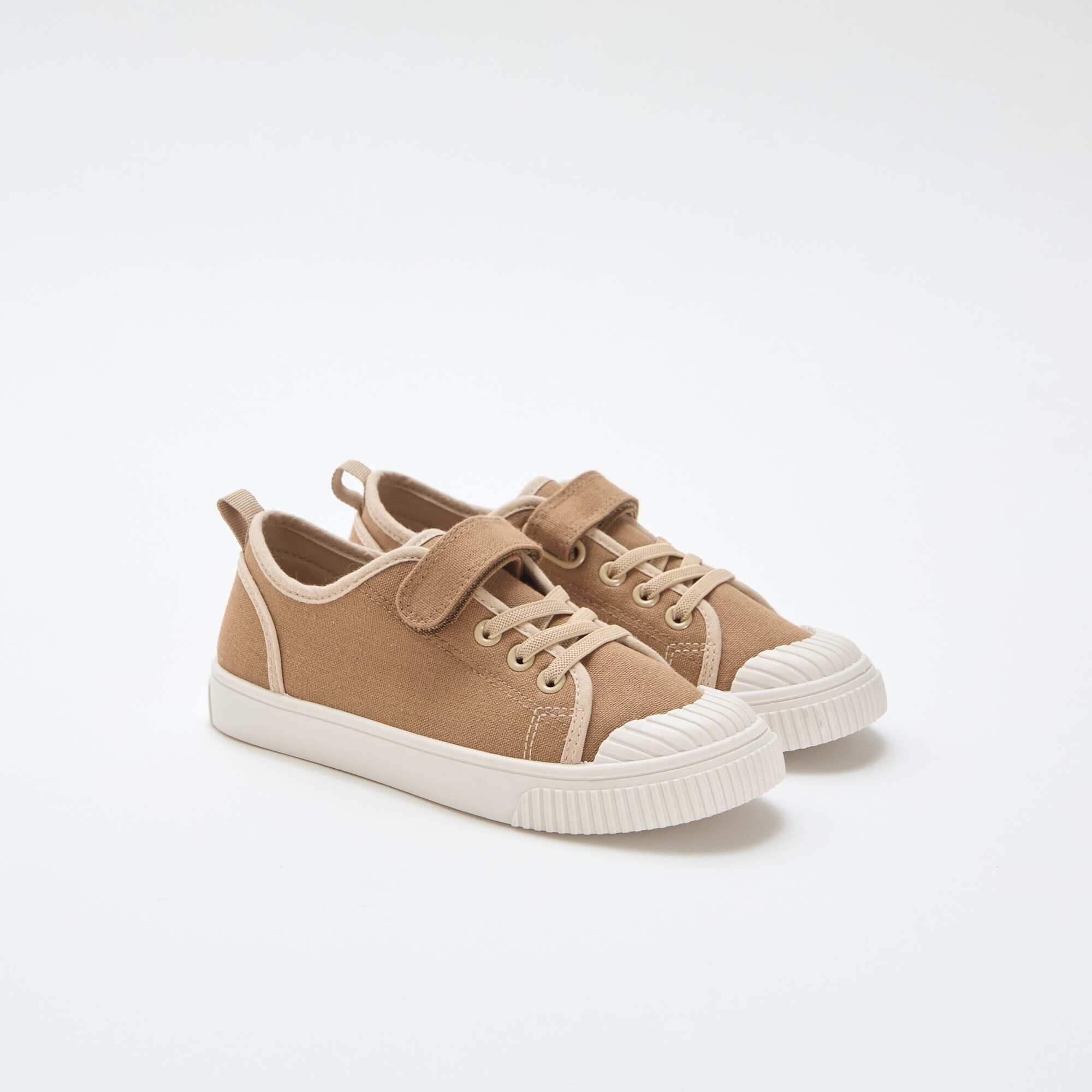 Canvas Sneakers with Hook and Loop Fastening BROWN