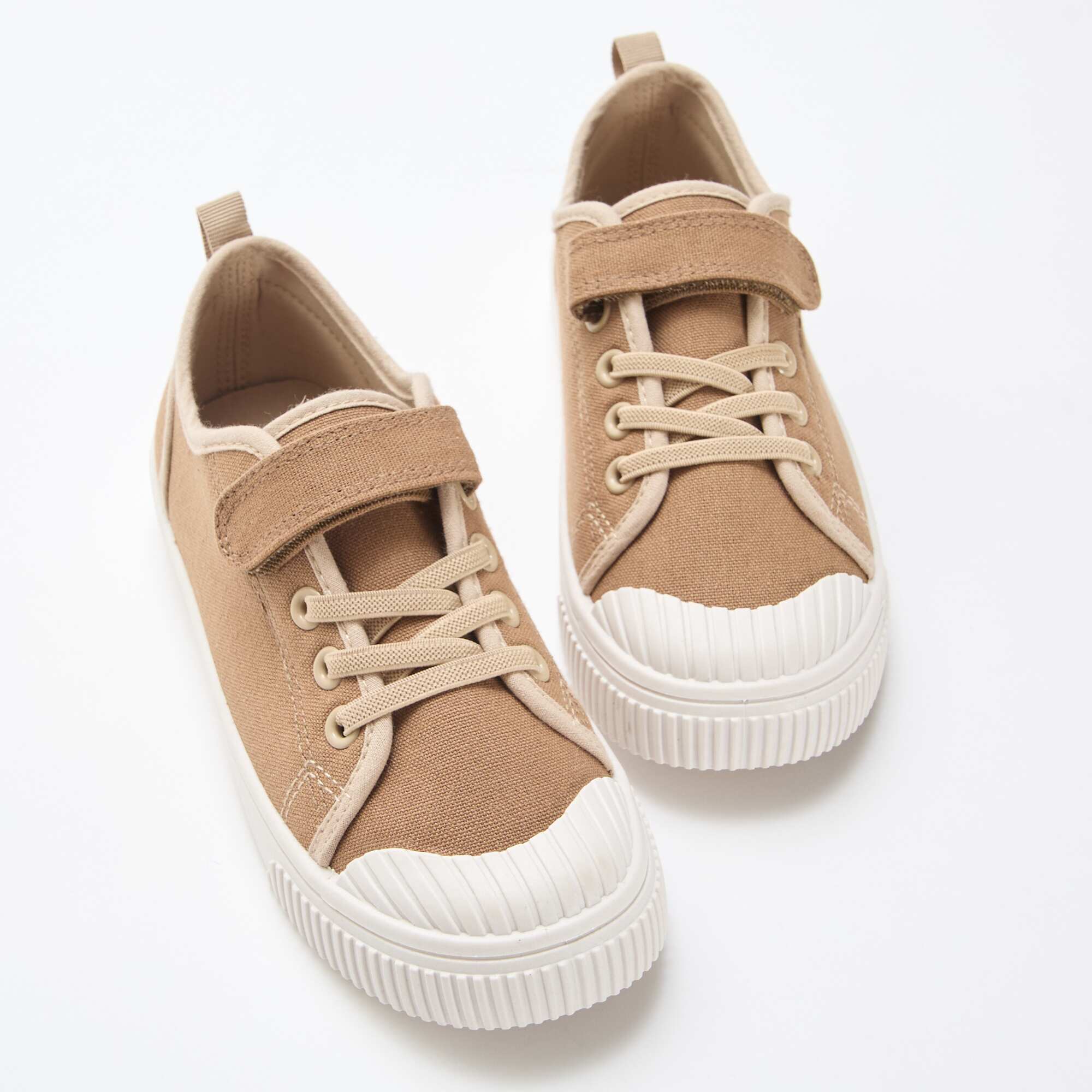 Canvas Sneakers with Hook and Loop Fastening BROWN - Image 5