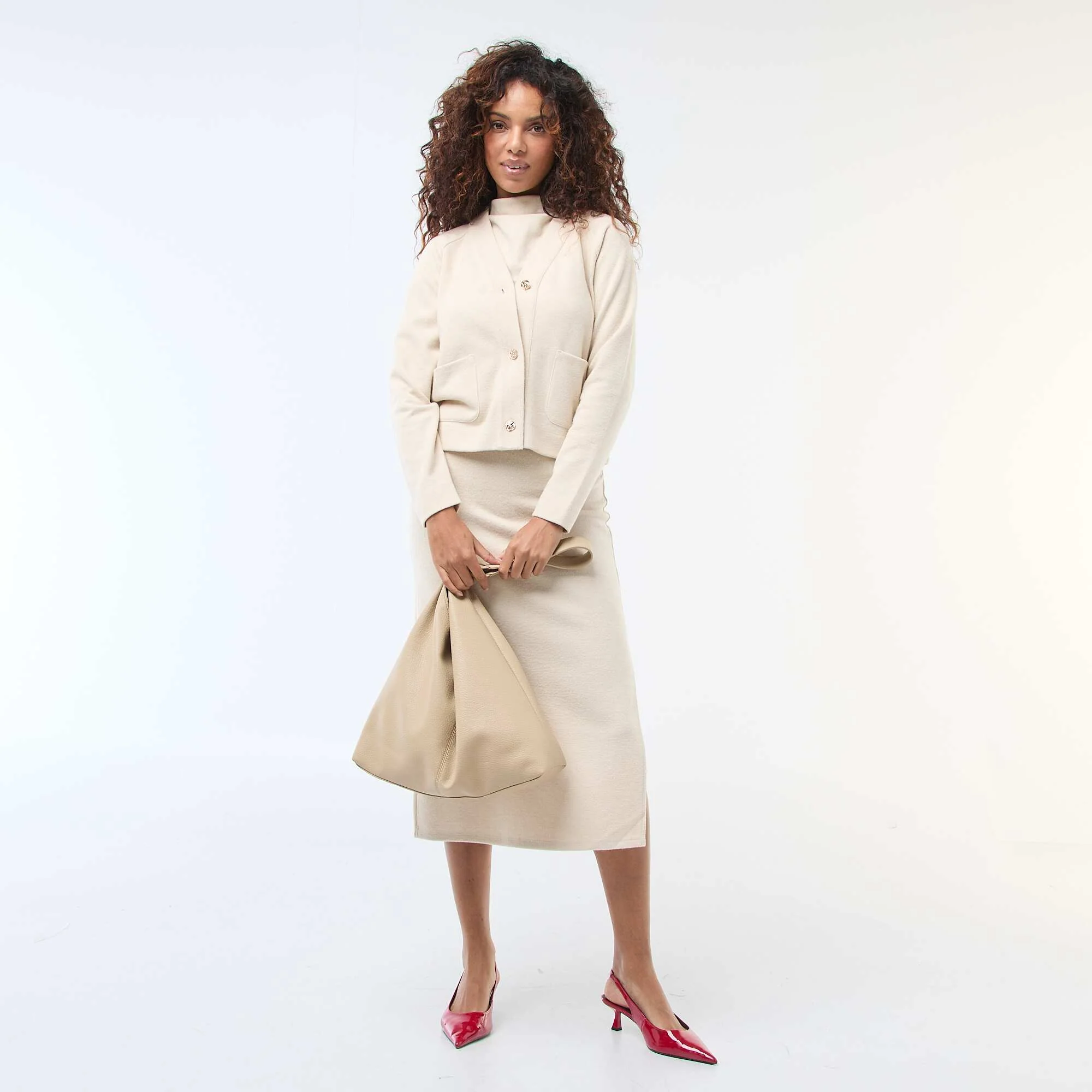 Cardigan with Gold Button Fastening BEIGE - Image 2