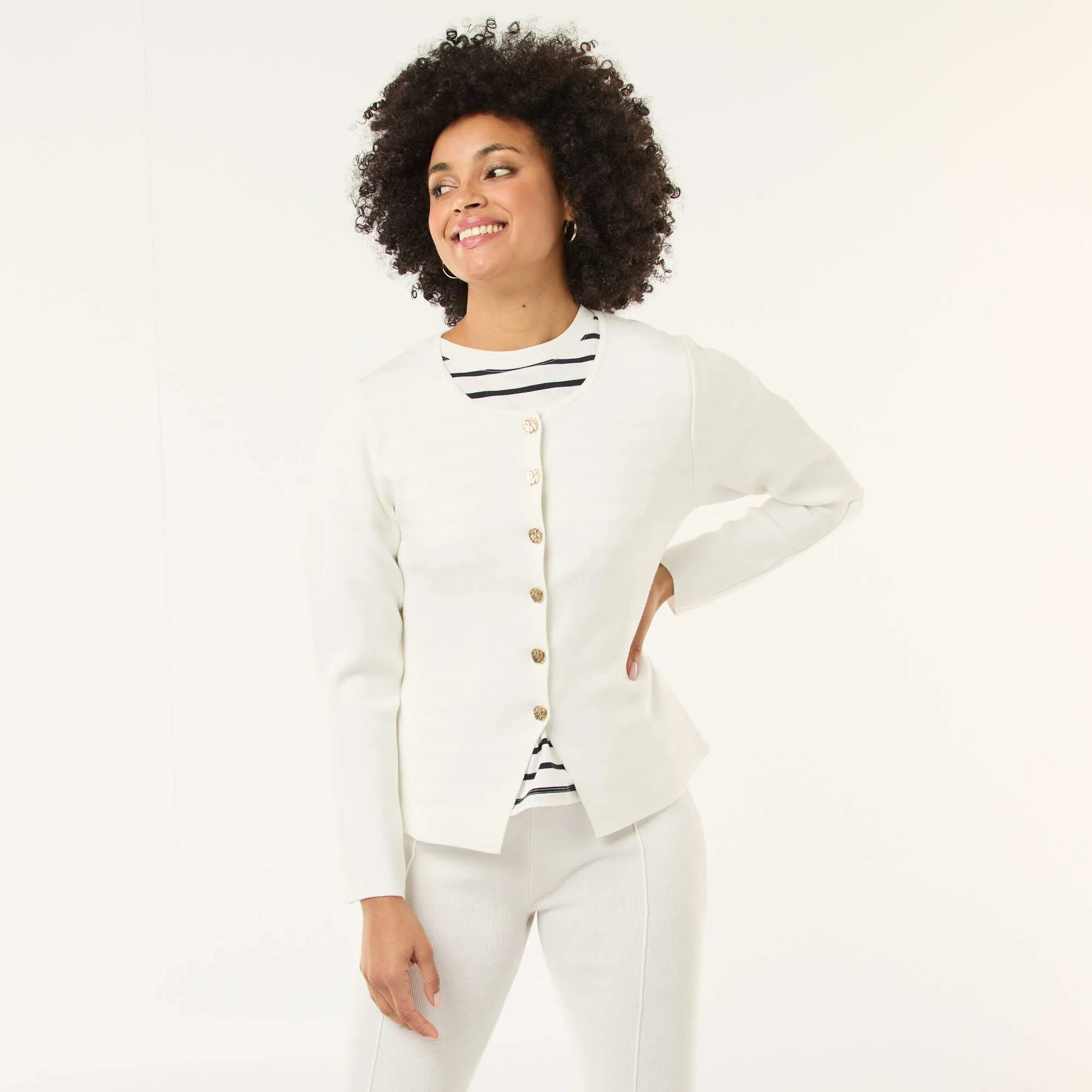 Cardigan with Gold Buttons WHITE - Image 4