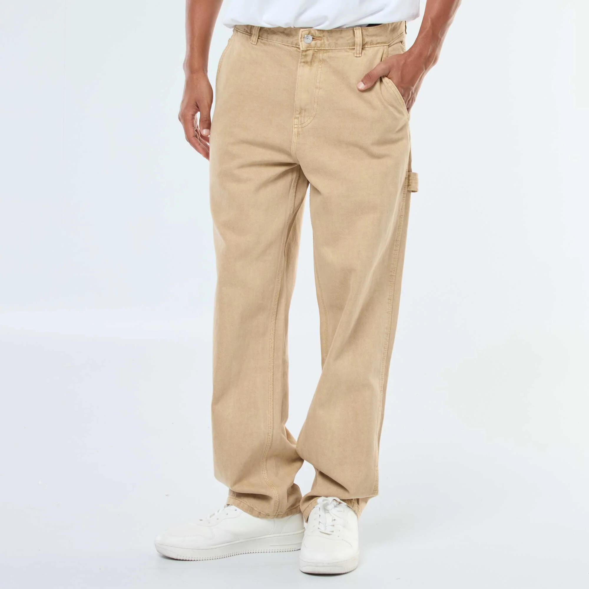 Carpenter-style denim trousers BEIGE - Image 4