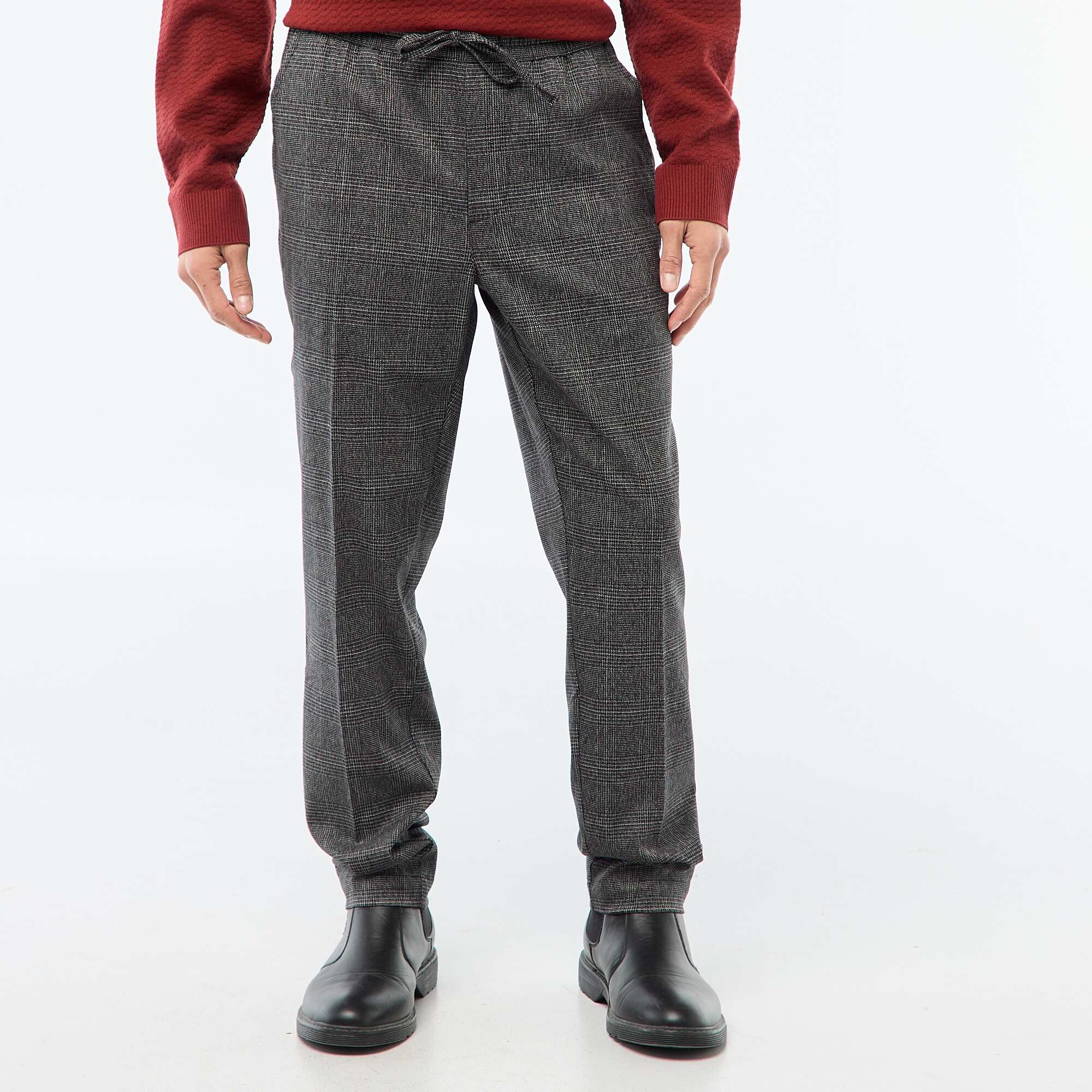 Checked Jogger-Style Trousers BLACK - Image 2