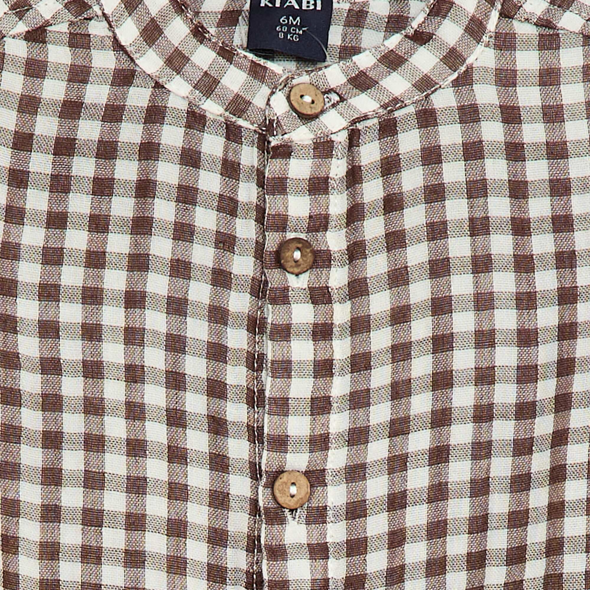 Checked Mandarin Collar Shirt BROWN - Image 3