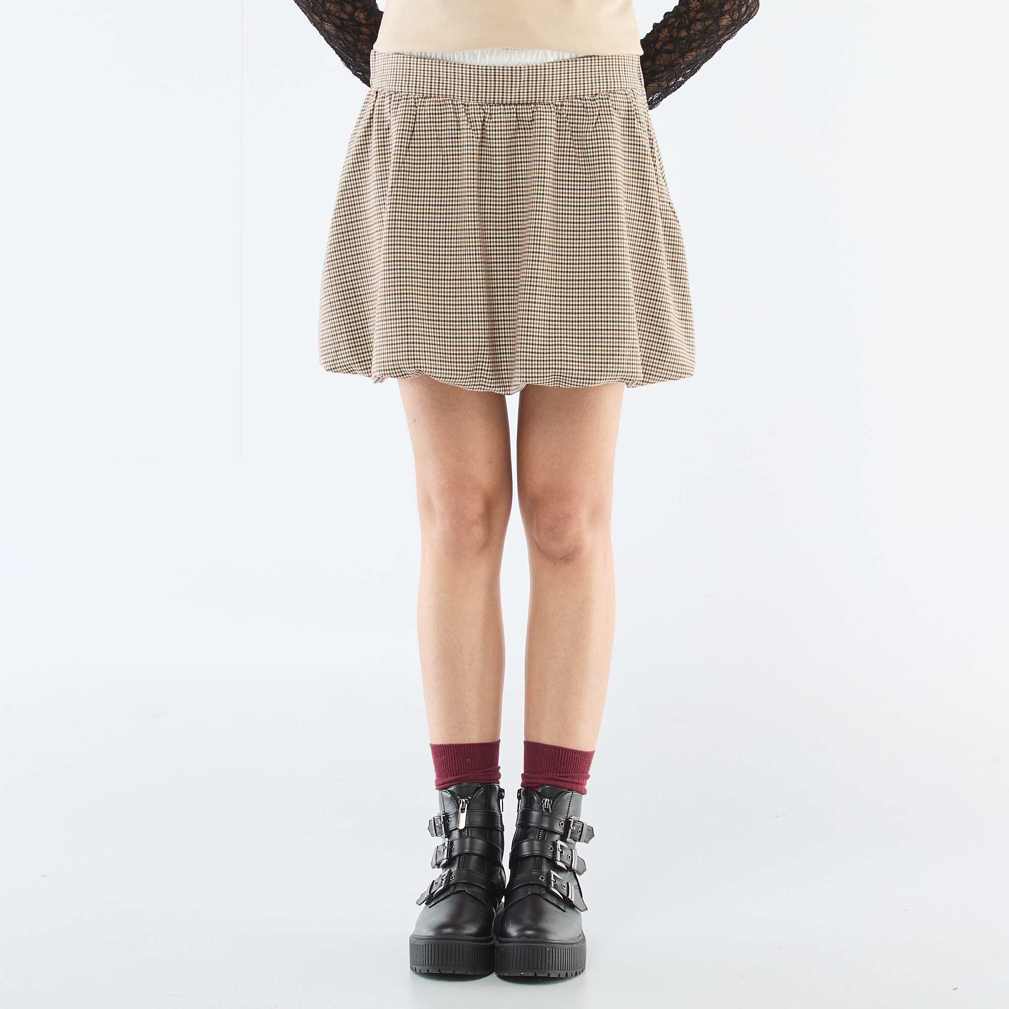 Checkered Bubble Skirt BEIGE - Image 3
