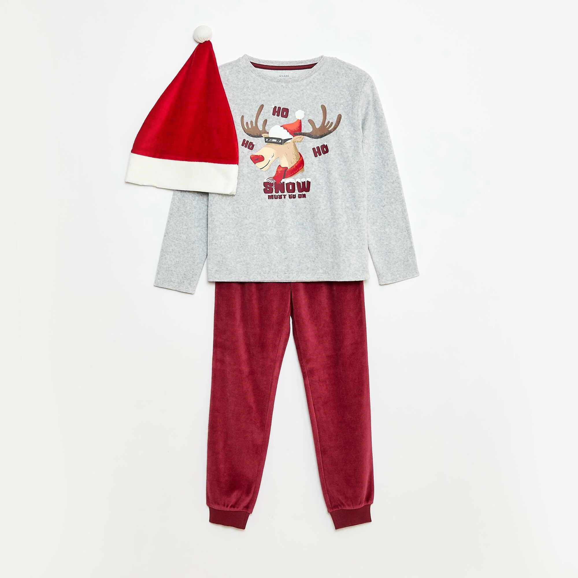 Christmas Pajama Set with Hat GREY