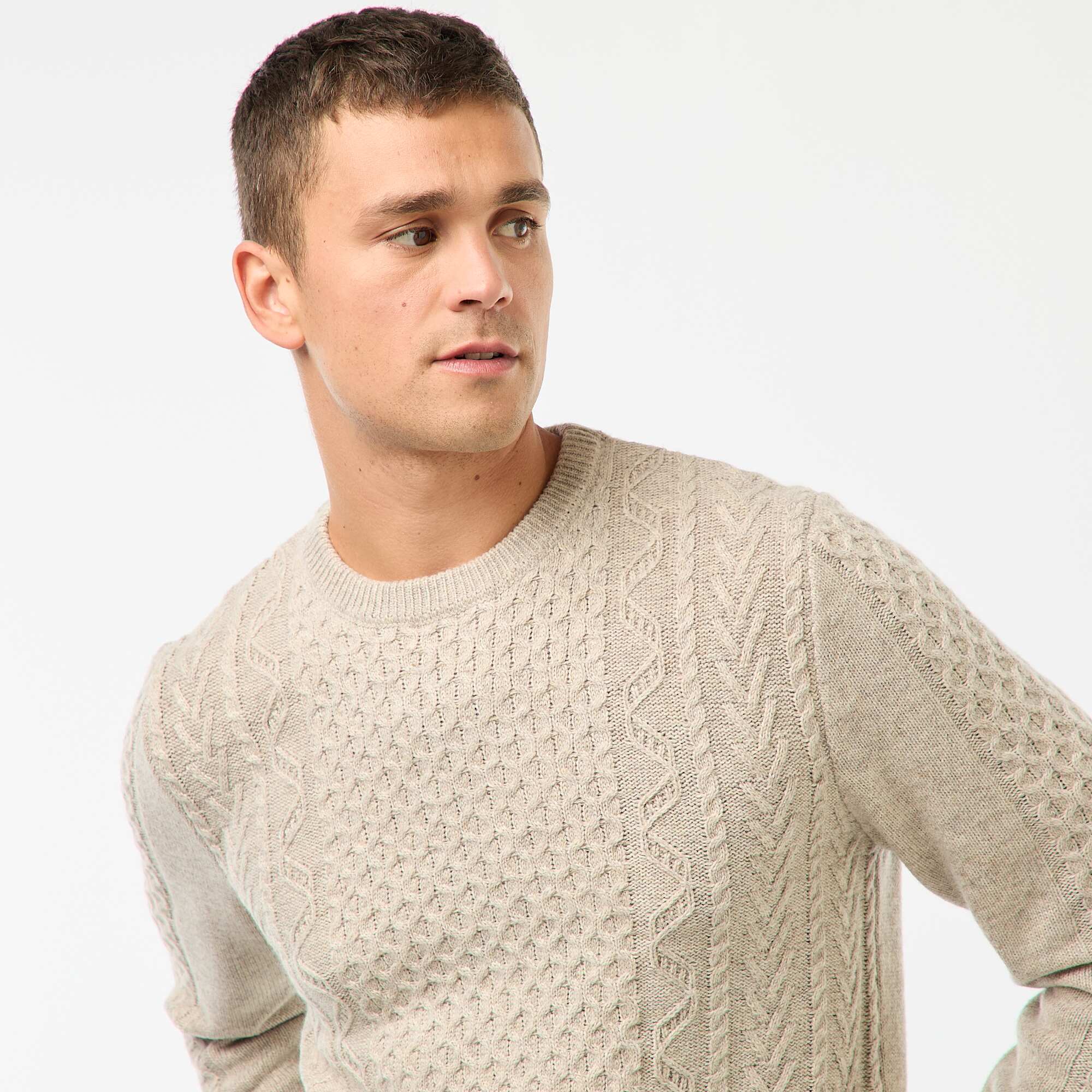 Chunky Cable Knit Jumper BEIGE - Image 3
