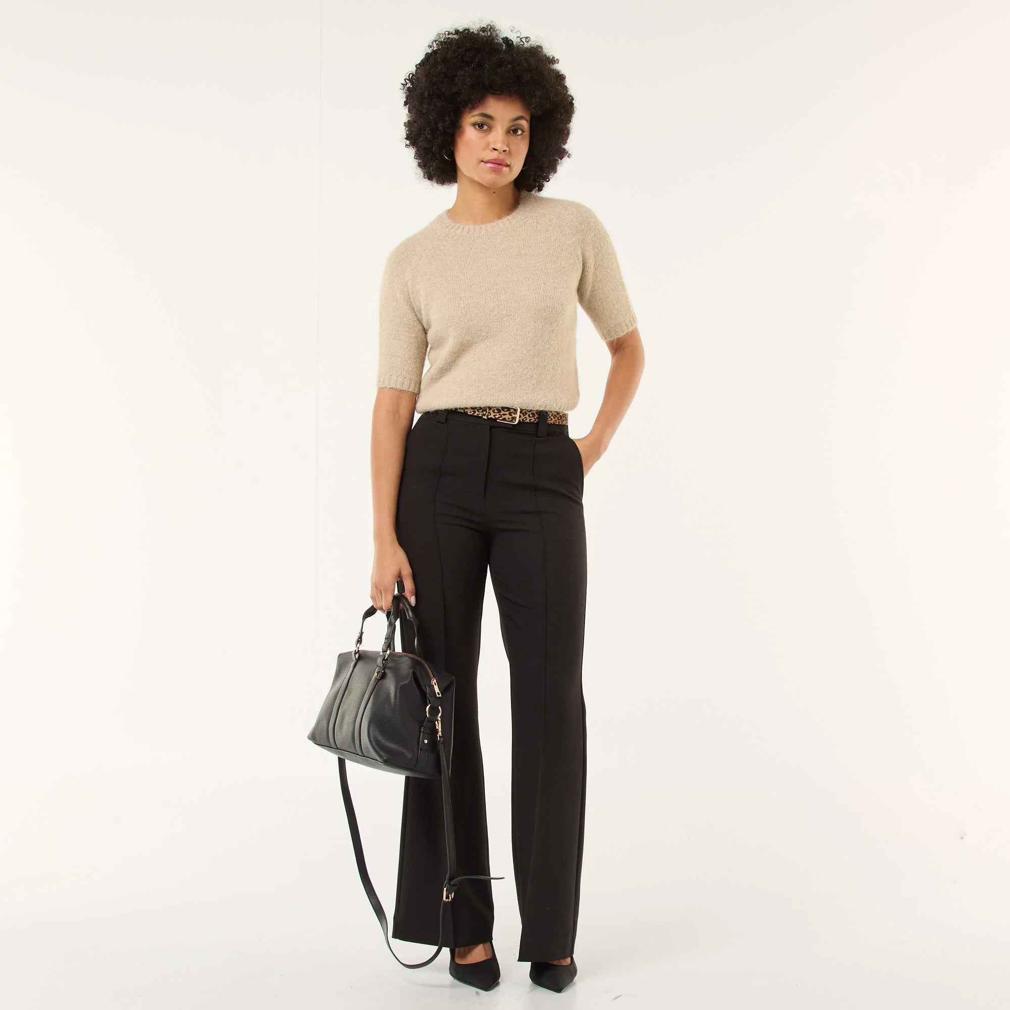 Chunky Knit Short-Sleeve Sweater BEIGE - Image 2