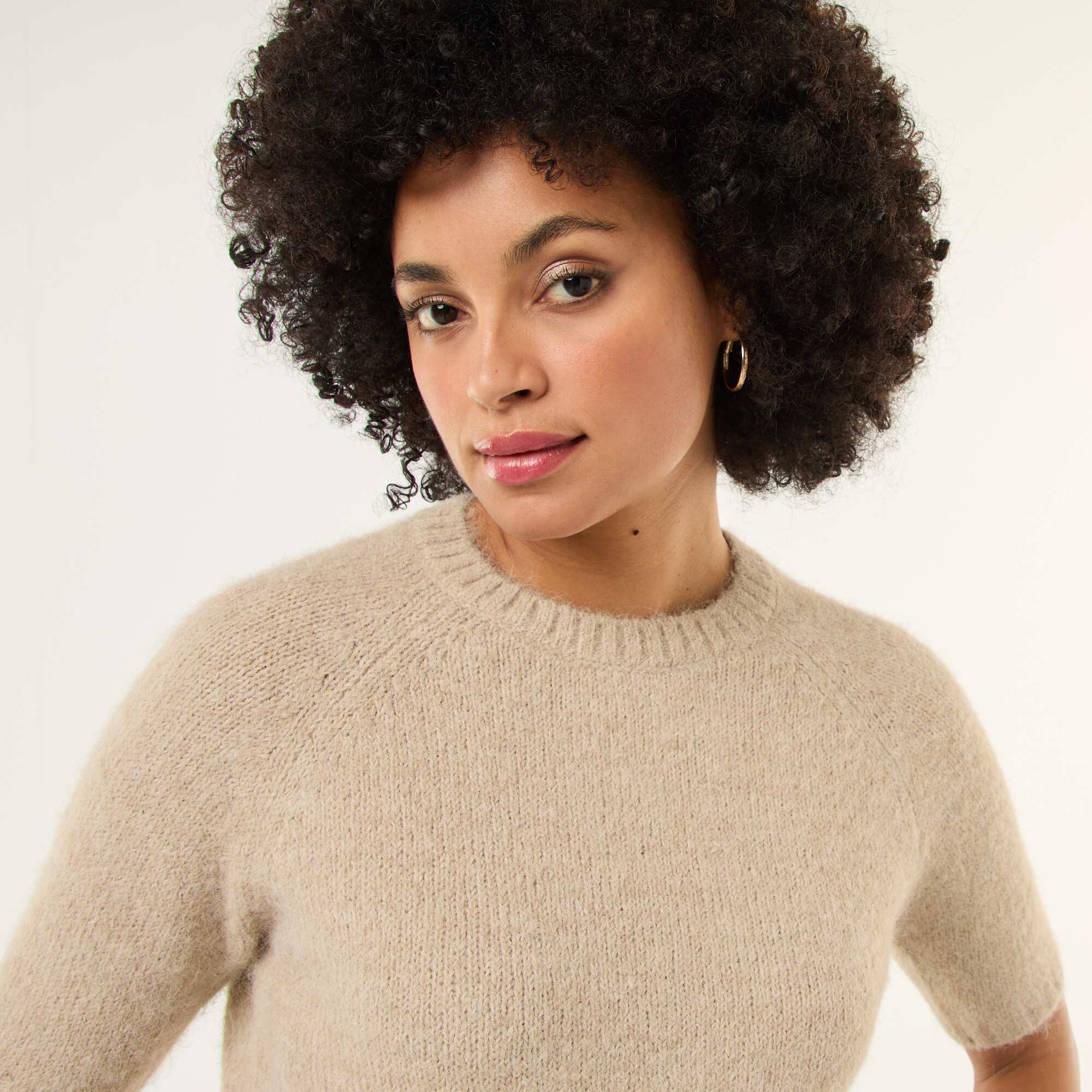 Chunky Knit Short-Sleeve Sweater BEIGE - Image 5