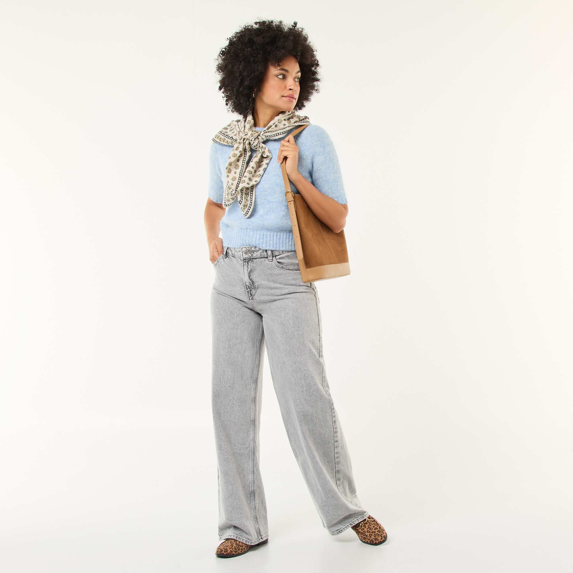 Chunky Knit Short-Sleeve Sweater BLUE - Image 2
