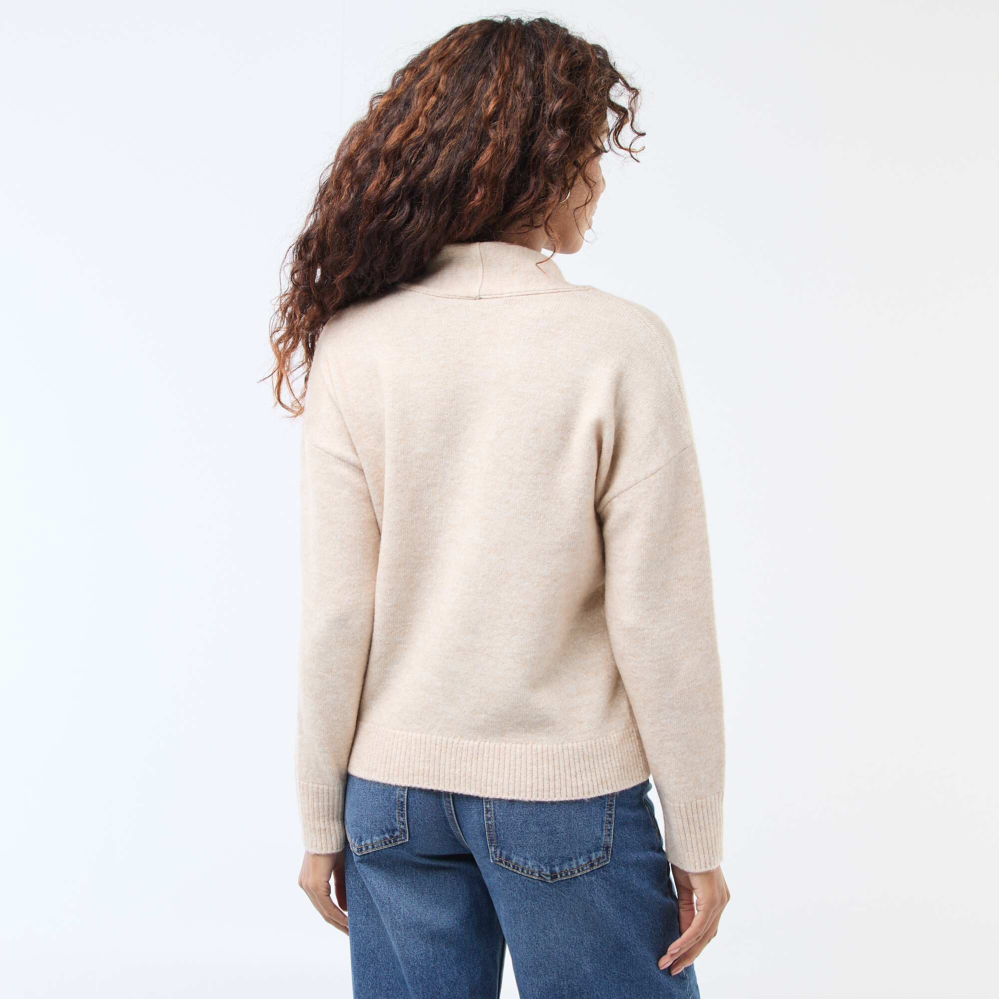 Chunky Knit Sweater with Scarf BEIGE - Image 4