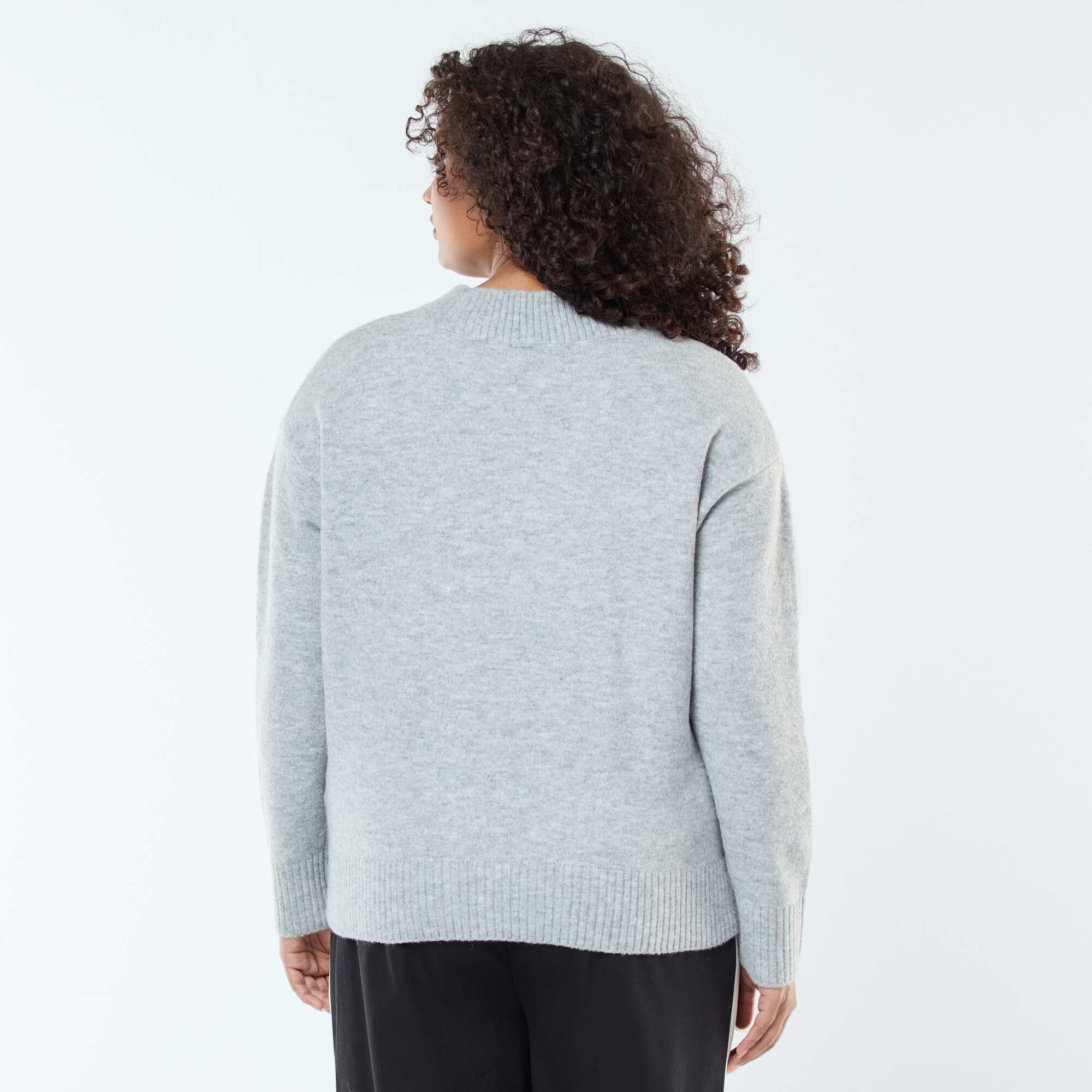 Chunky Knit V-Neck Sweater GREY - Image 3