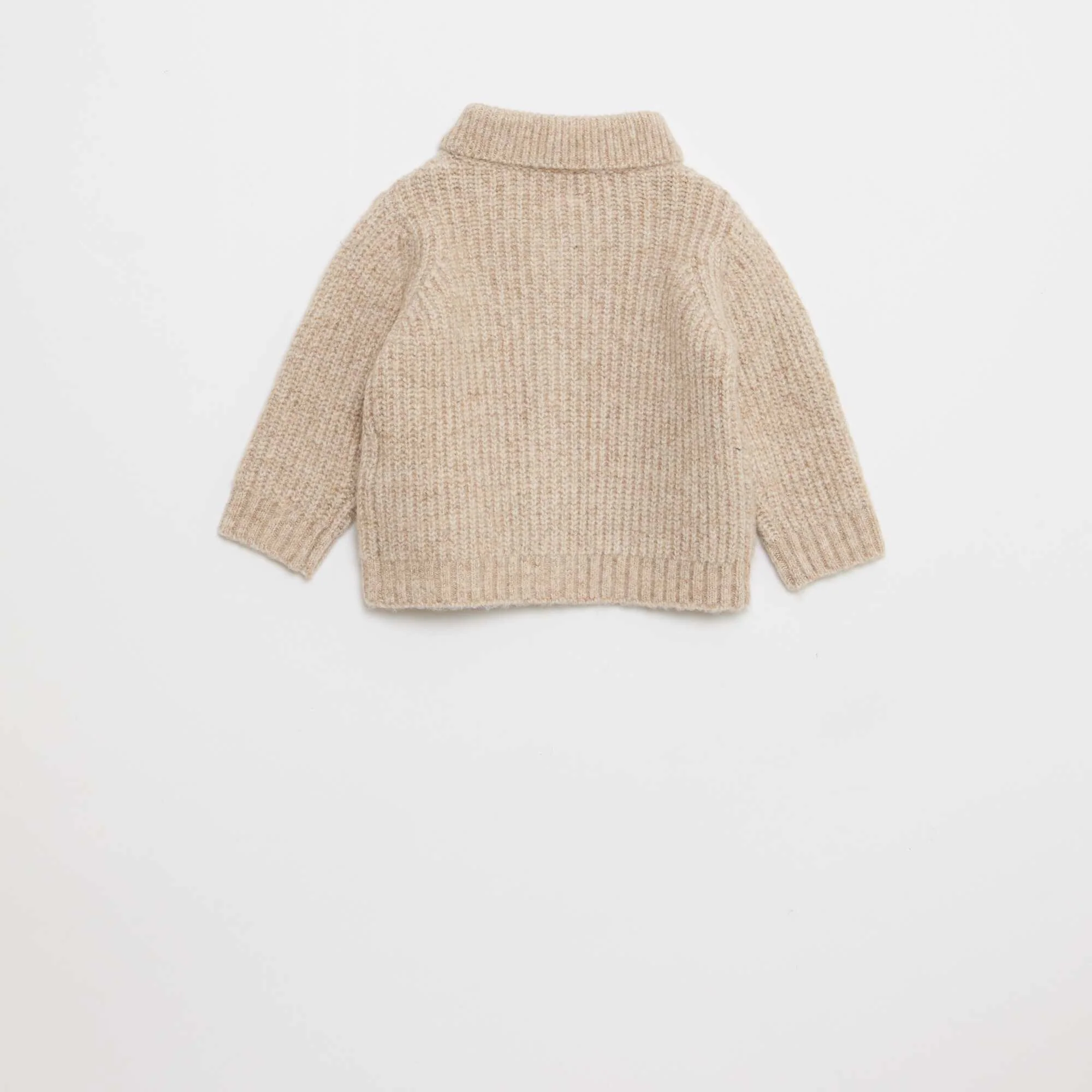 Chunky Shawl Collar Cardigan BEIGE - Image 3