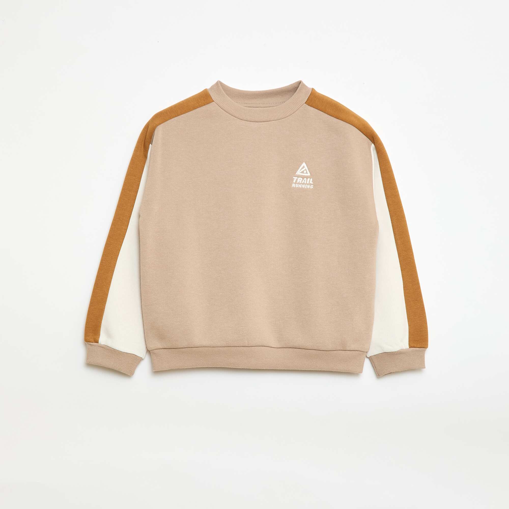 Color Block Crew Neck Sweatshirt BEIGE