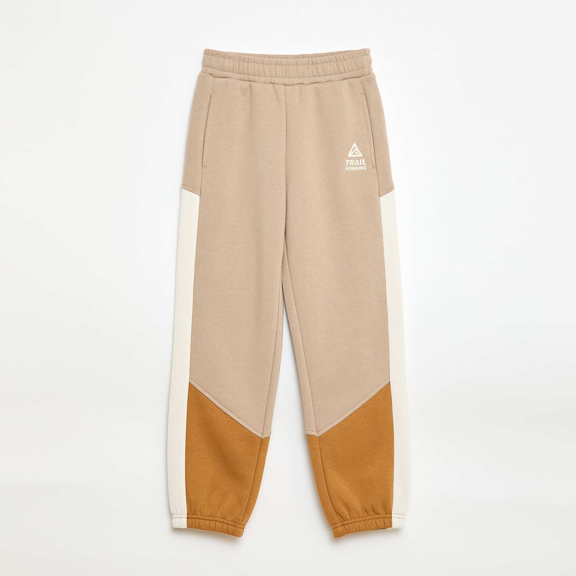 Color Block Fleece Joggers BEIGE