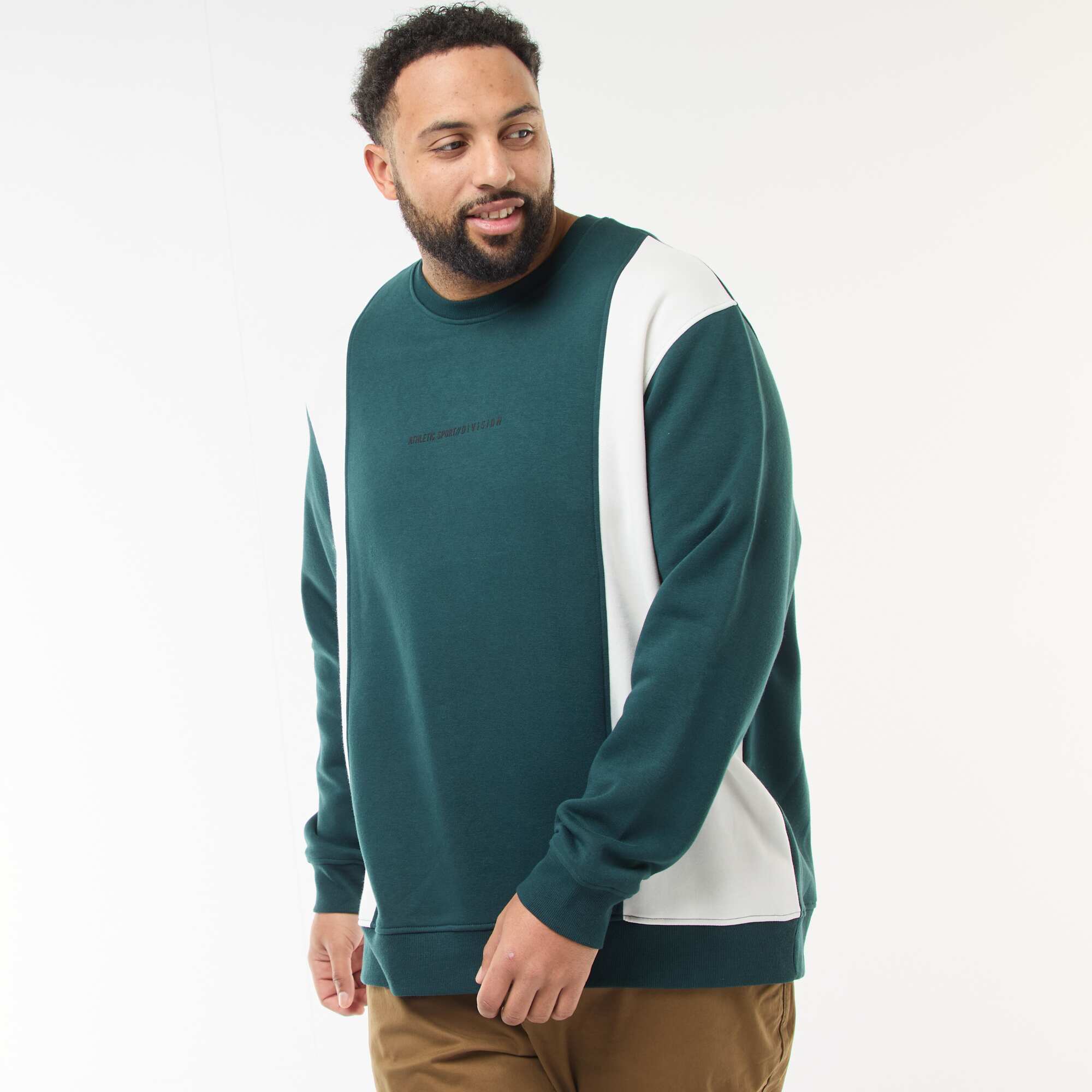 Color Block Fleece Sweatshirt GREEN - Image 5