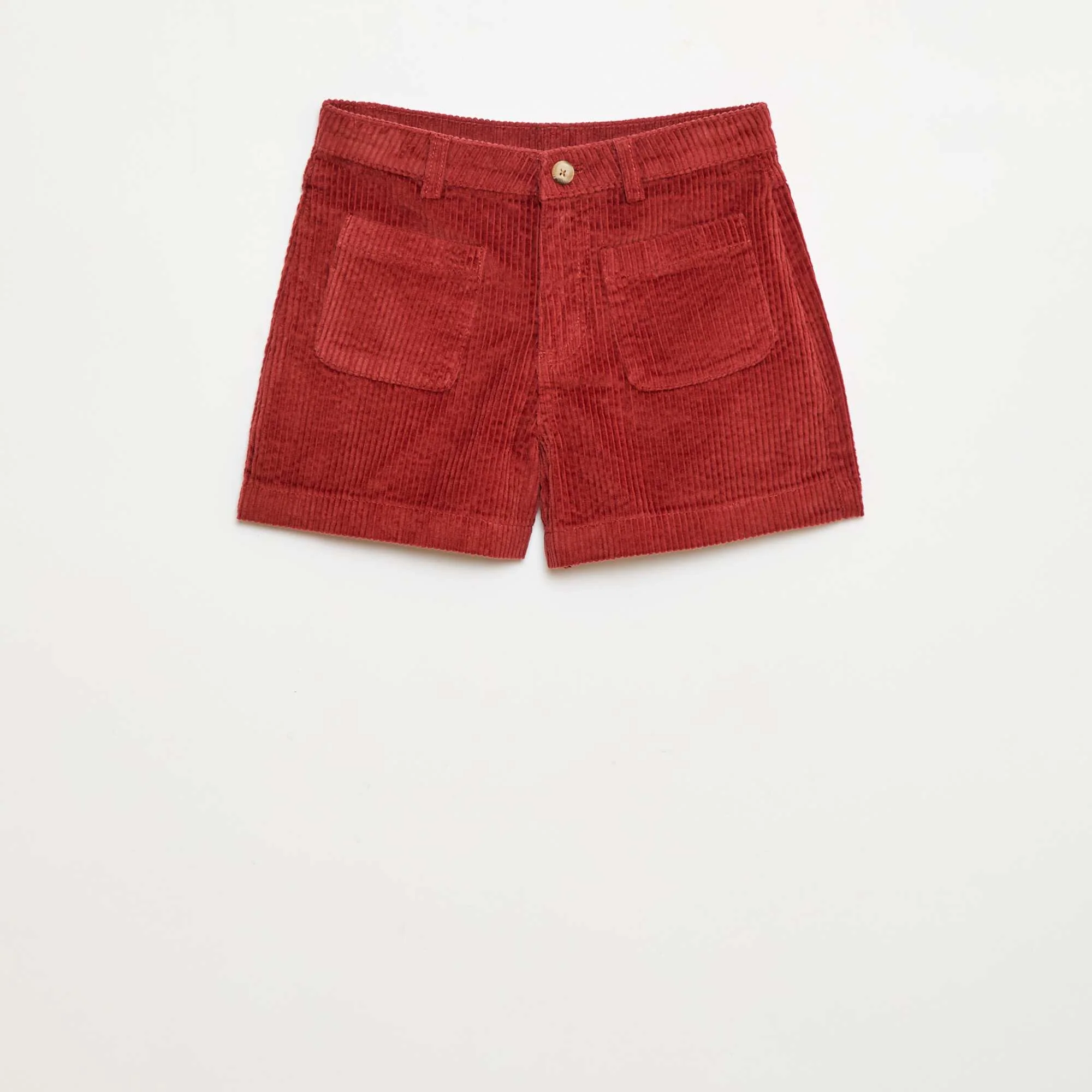 Corduroy Shorts with 2 Patch Pockets RED