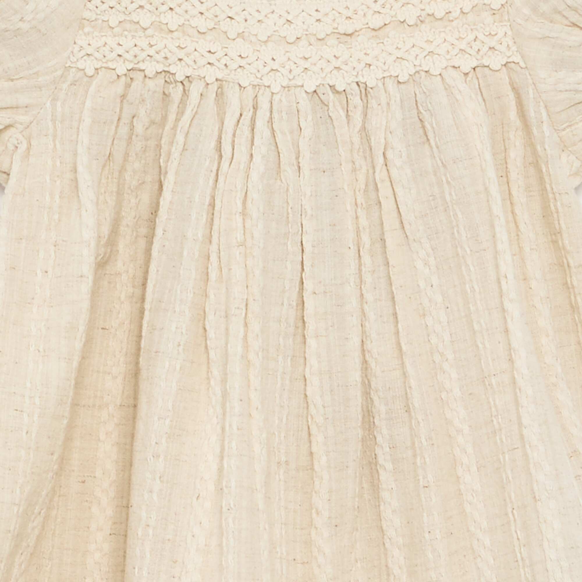 Cotton and linen dress with macramé details ECRU - Image 3