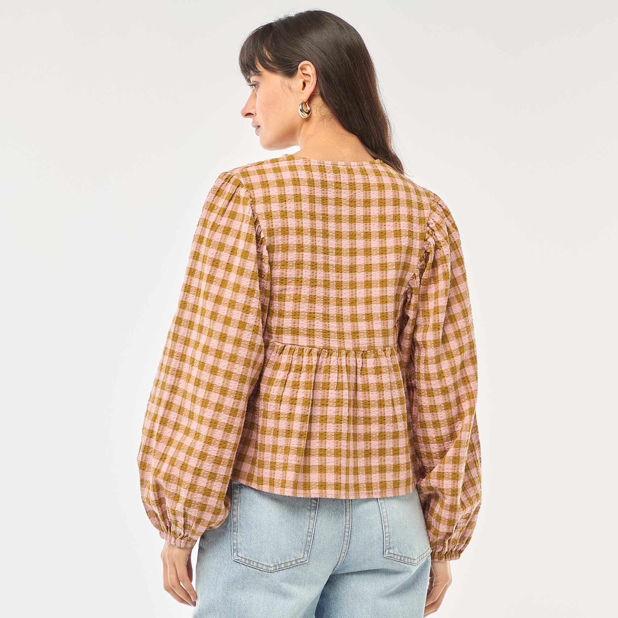 Cotton Checkered Blouse PINK - Image 3