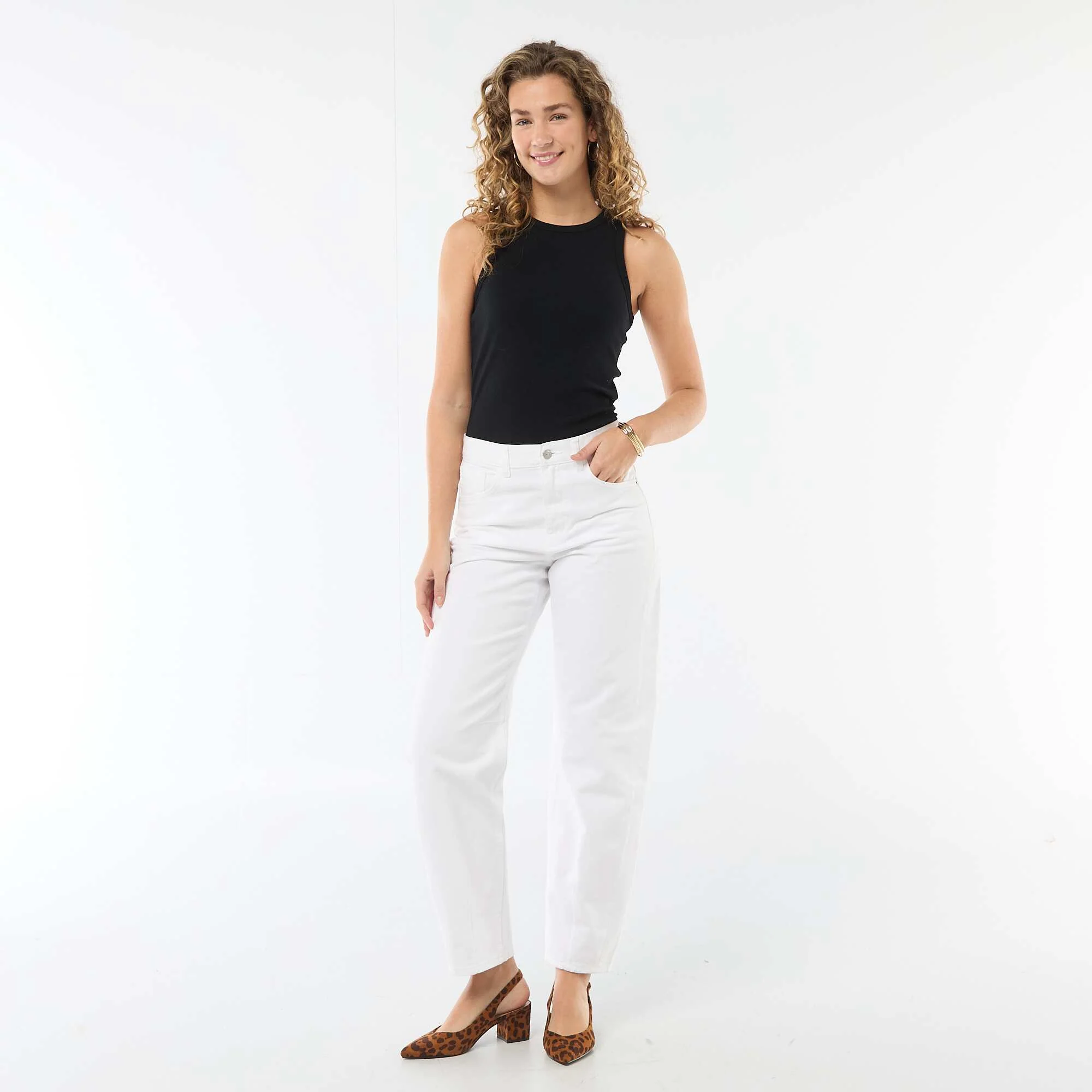 Cotton Denim Barrel Leg Pants WHITE