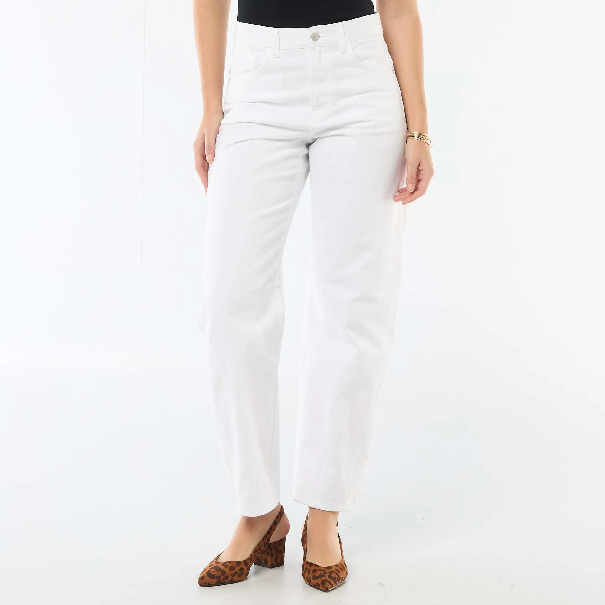 Cotton Denim Barrel Leg Pants WHITE - Image 2