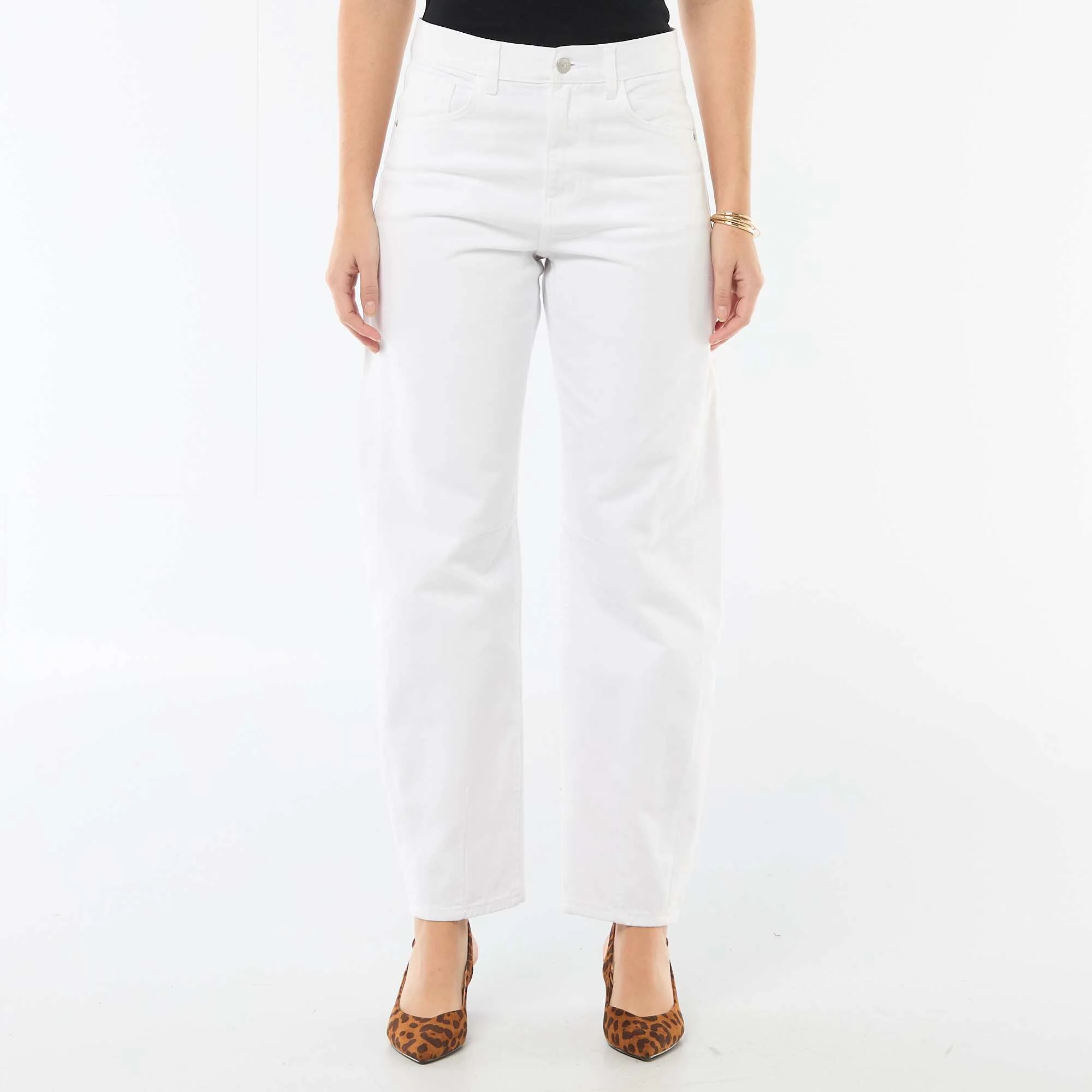 Cotton Denim Barrel Leg Pants WHITE - Image 3