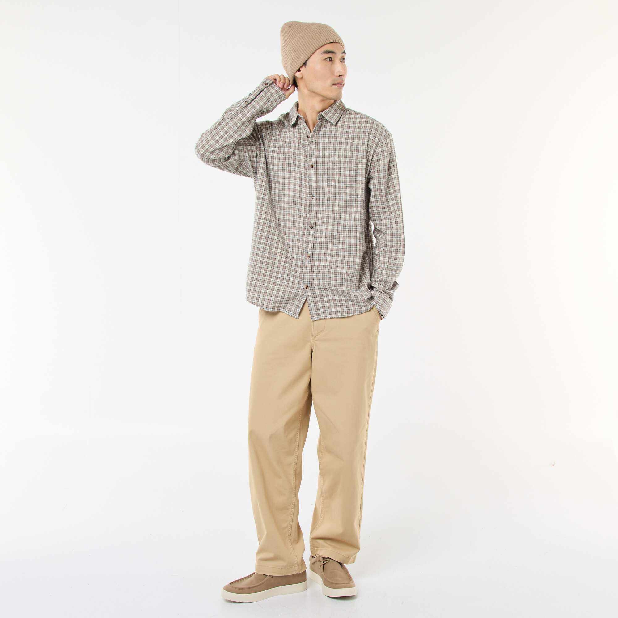 Cotton Flannel Check Shirt BEIGE - Image 2