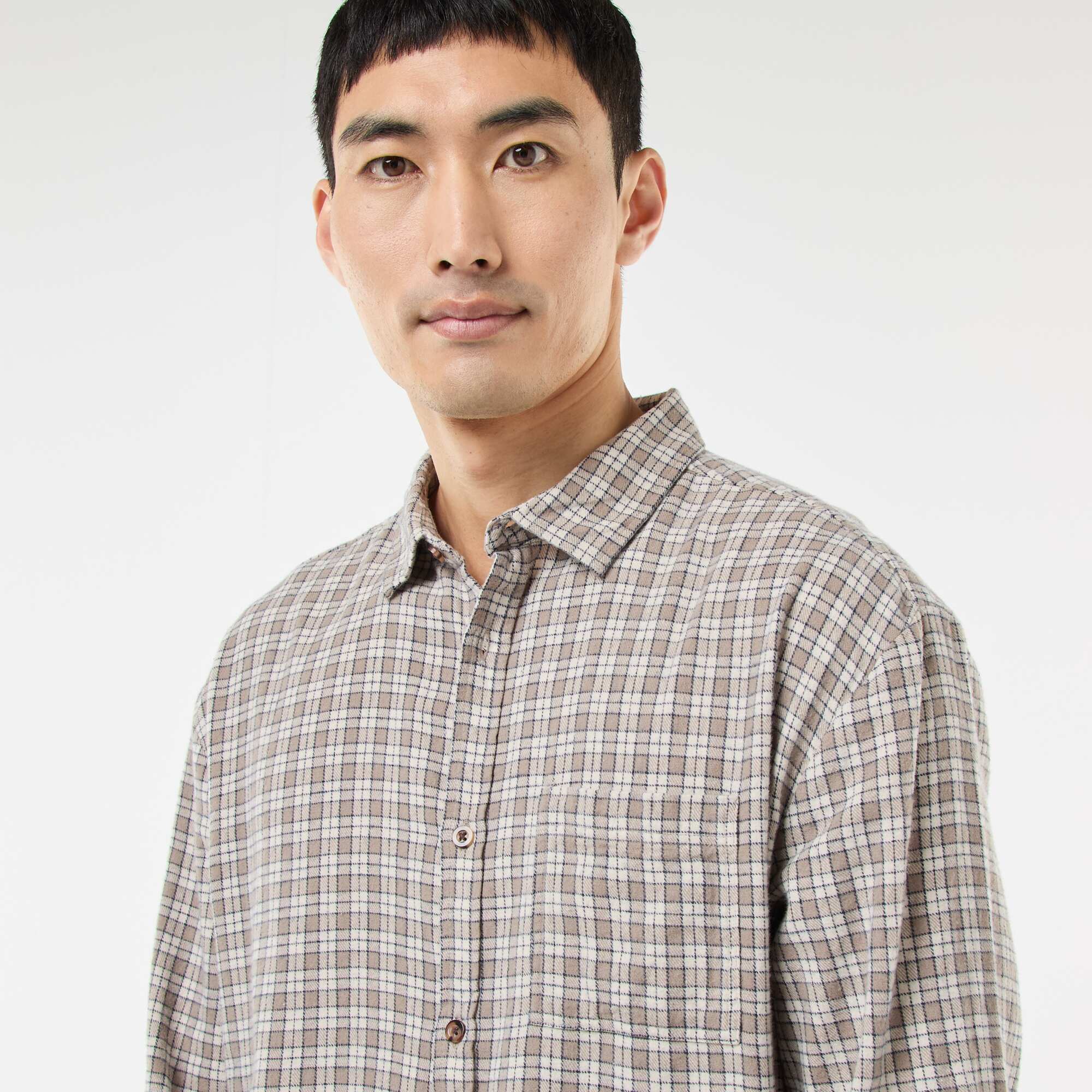 Cotton Flannel Check Shirt BEIGE - Image 3