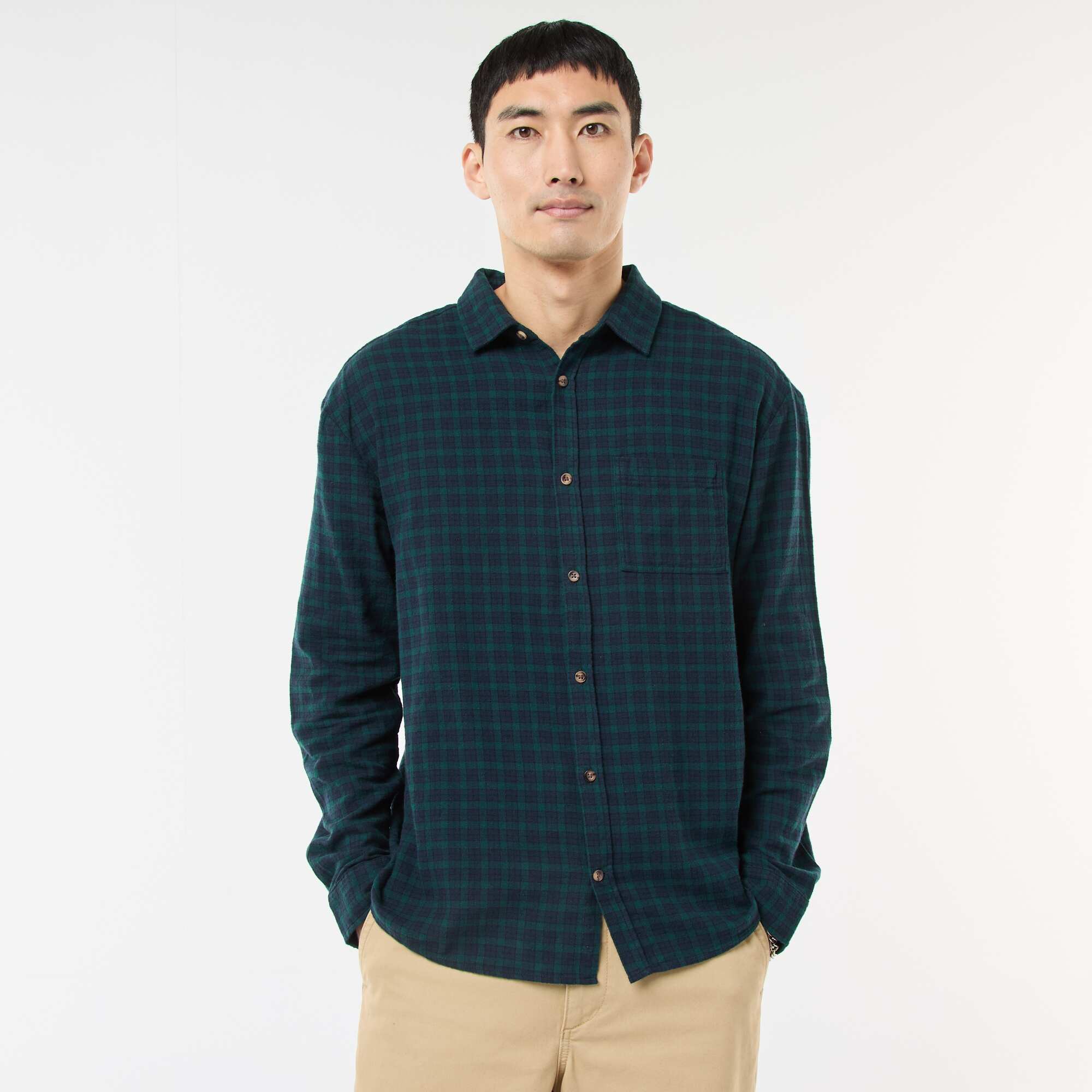 Cotton Flannel Check Shirt GREEN