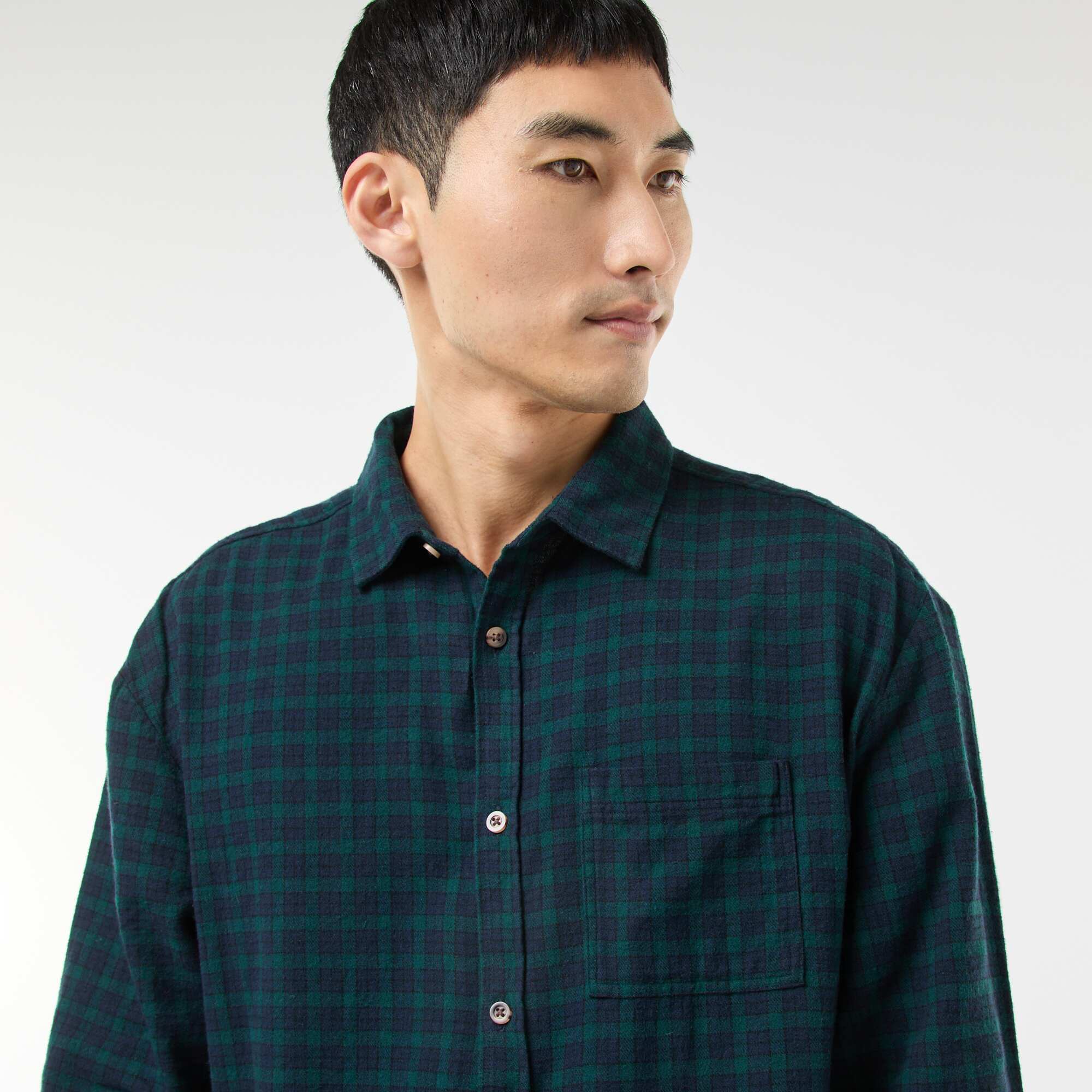 Cotton Flannel Check Shirt GREEN - Image 3